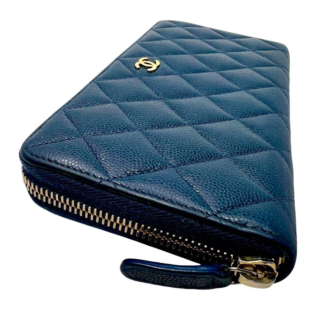 CHANEL Chanel Caviar Skin Matelass Round Zip Long Wallet