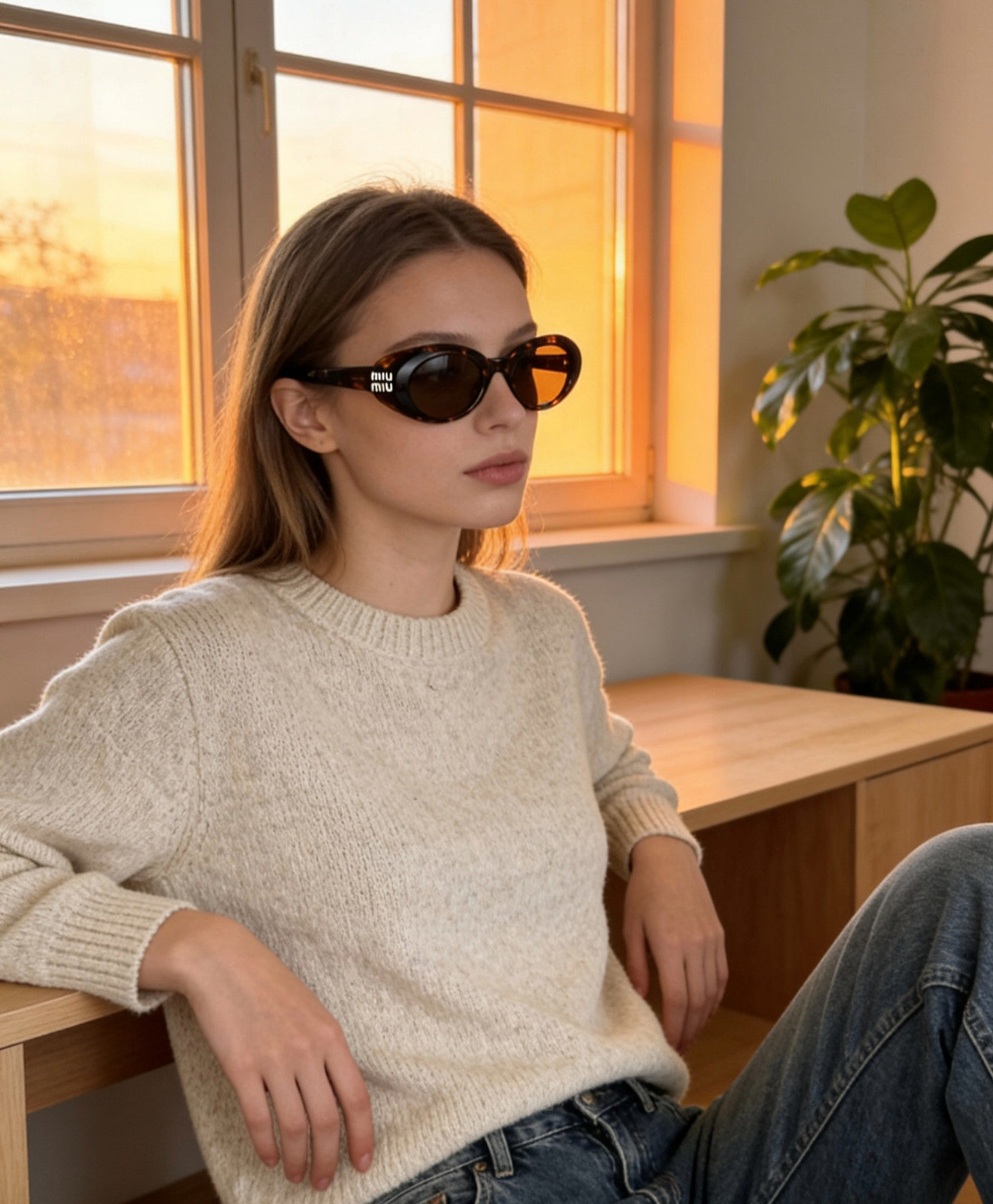 Miu Miu MU B09S 14L20Z Oval Sunglasses in Havana /Brown Lens 100% UV