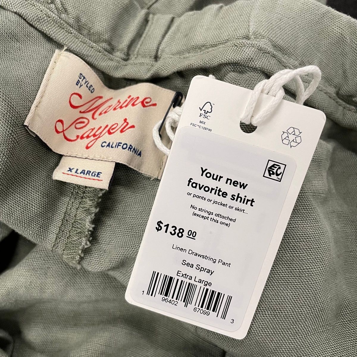 MARINE LAYER Linen Drawstring Pants Women’s Size XL Sea Spray 20503
