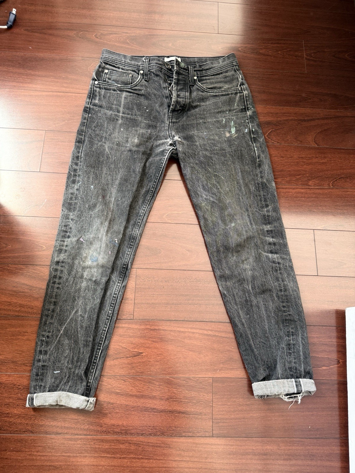 Distressed selvedge black denim 32×32 Unbranded