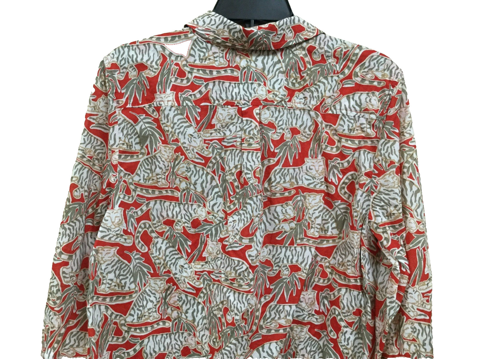 Talbots women Petite Size XLp Blouse Top Shirt Button safari Animal Red Green