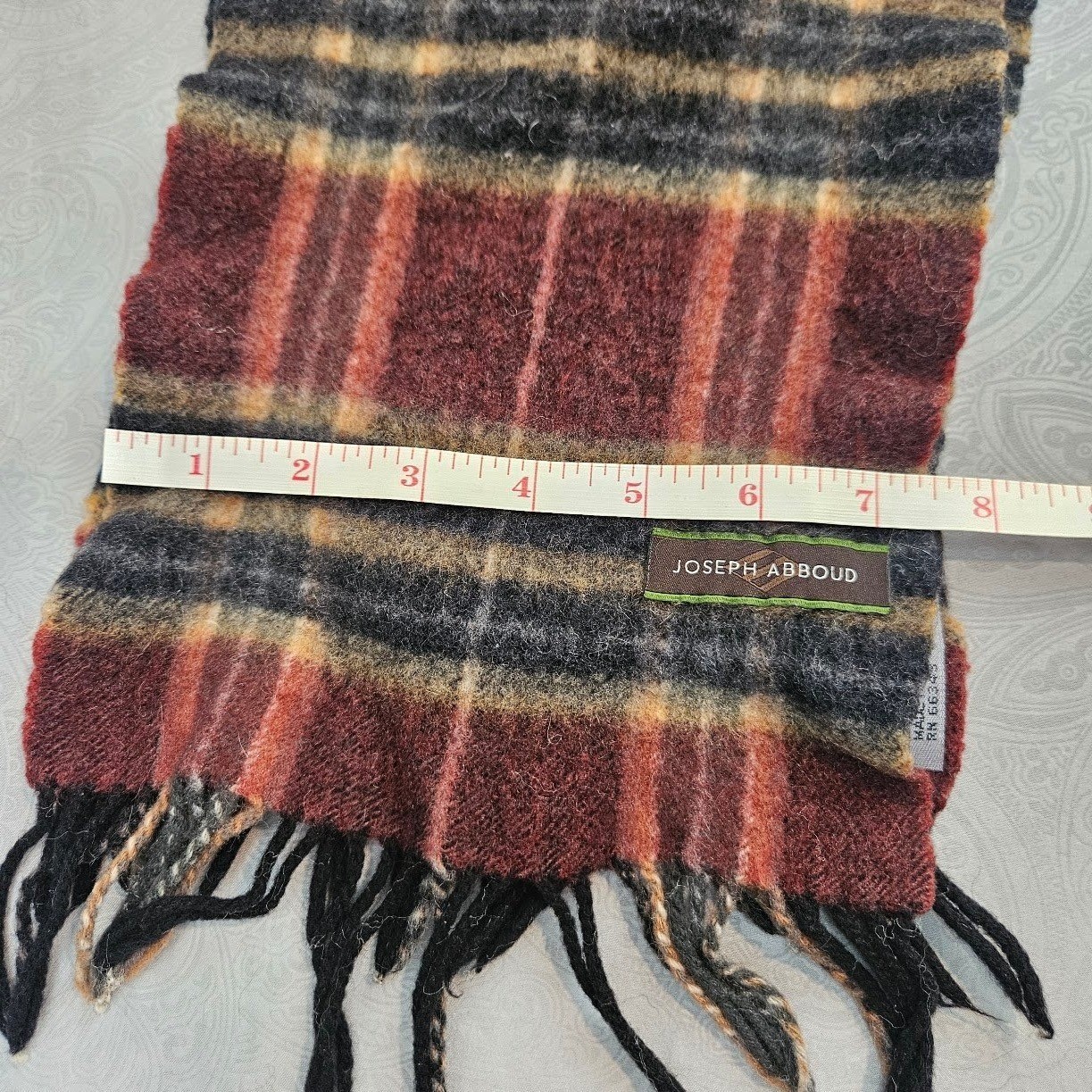 Joseph Abboud 100% Cashmere Plaid Scarf Burgundy Orange Made in Germany Vintage