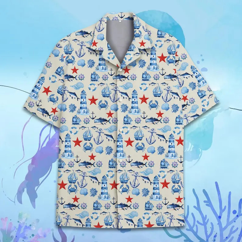 nautical hawaiian shirt men women youth