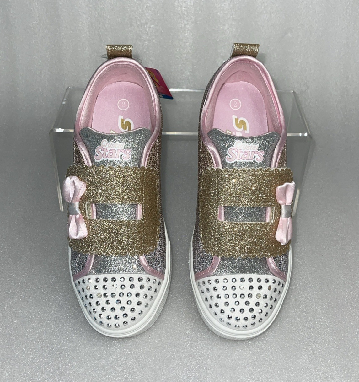 S Sport By Skechers Lexie Sneakers Light Up Adjustable Straps Girls Size 2 NEW