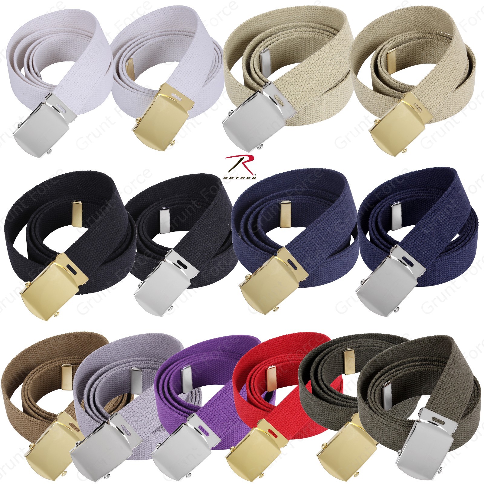 Cotton Military Web Belt with Brass or Chrome Buckle