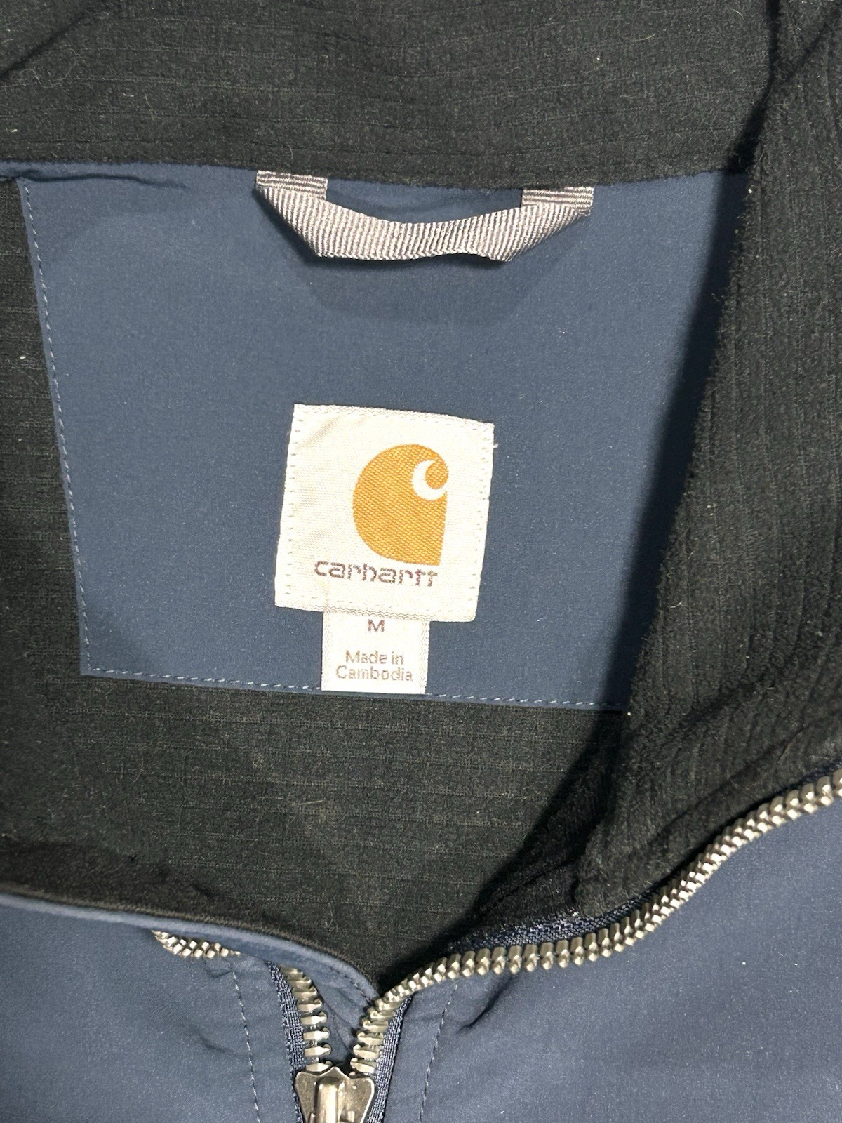 Carhartt Rough Cut Soft Shell Work Jacket Coat Stretch Navy Blue Gray Zip • Med