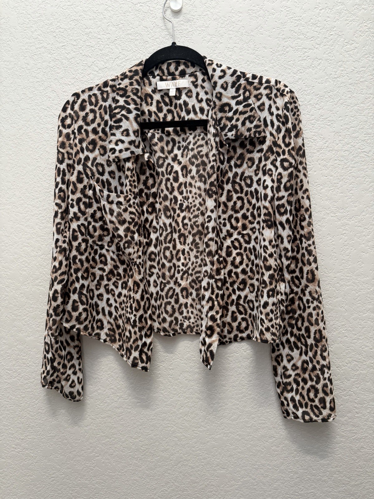 WAYF Animal Print Collared Long Sleeve Blouse Top