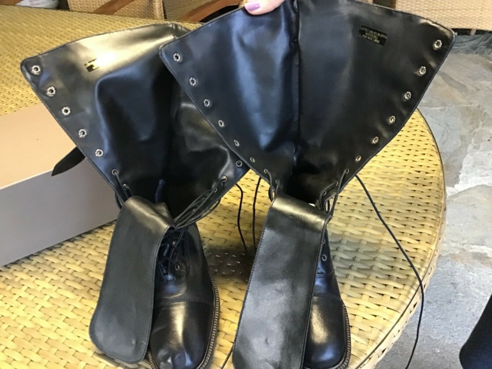 Ann Taylor Boots Black Leather and Nylon Upper Rubber Sole Man Made Lining Sz.7