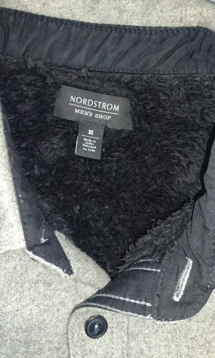 Nordstrom Gray Wool Coat Sharpa/Faux Fur Lined Men’s Size Medium