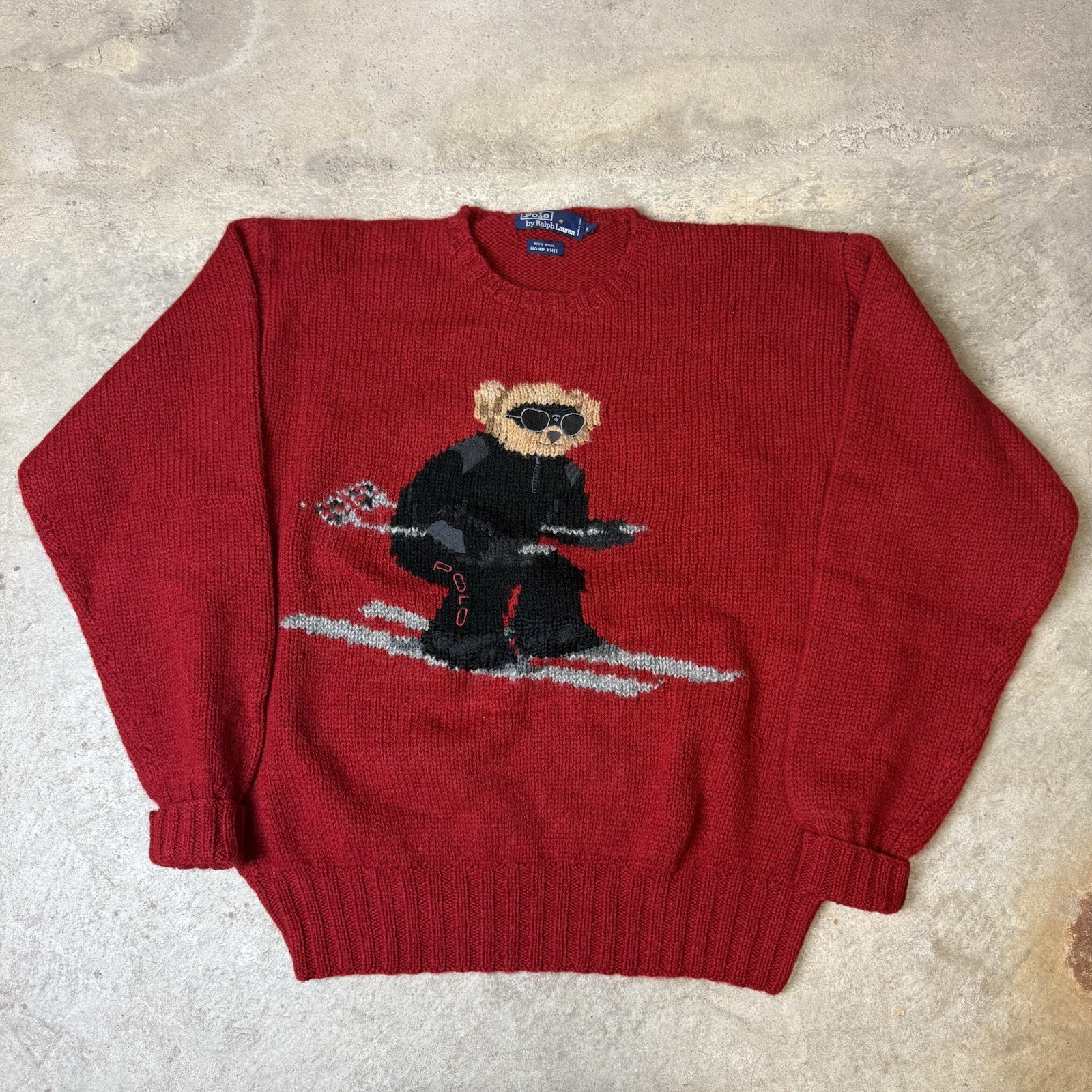 Vintage Polo Ralph Lauren Ski Bear Red Wool Sweater Size Xl fits true to size