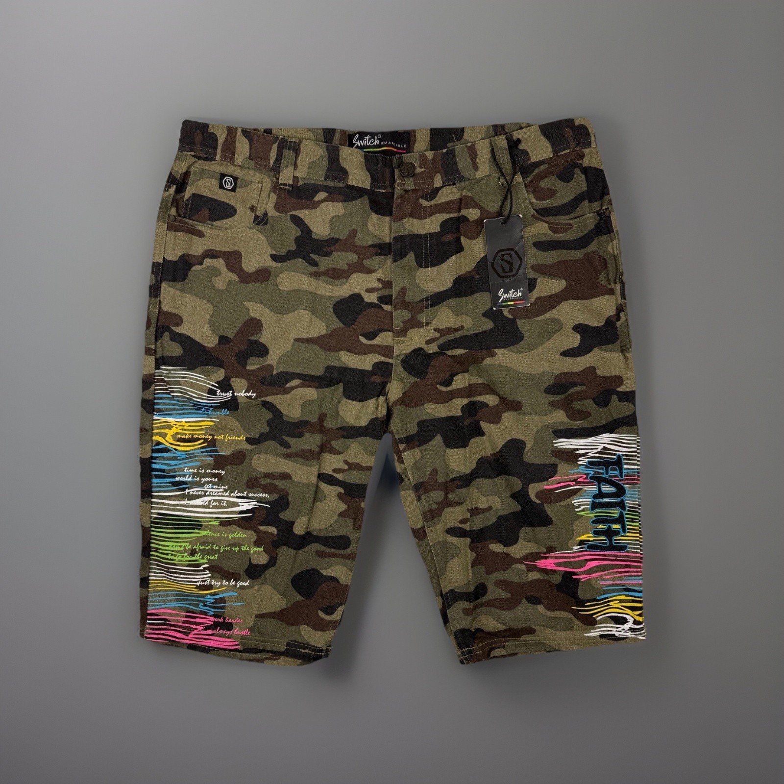 Switch Remarkable Camo Shorts Mens 42 Graffiti Art Woodland Camouflage