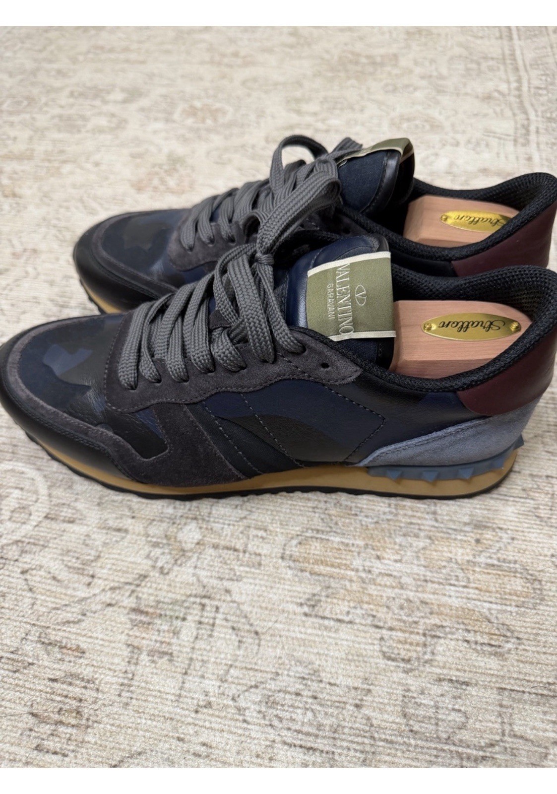 Valentino Garavani Men’s Low Top Camo Lace-Up Sneakers Black Blue Gray S72512