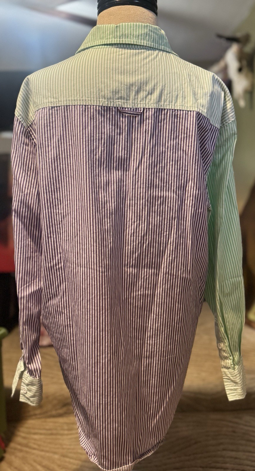 Solid And Striped Oxford Tunic Purple And Green Size Medium