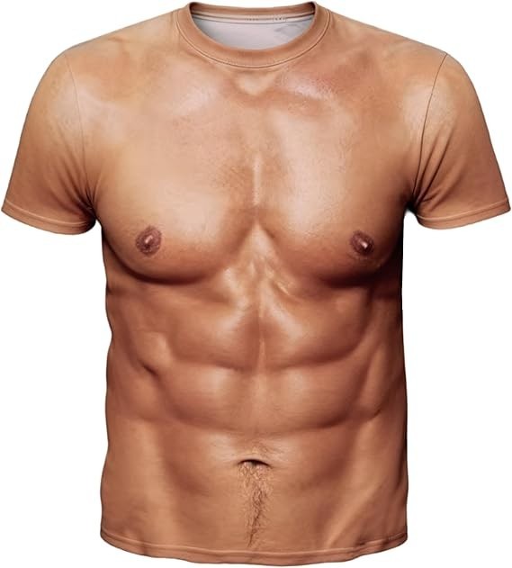 Funny 3D Muscle T-Shirt Men 6 Pack Abs Chest Graphic Tee Fake Torso Prank AOP