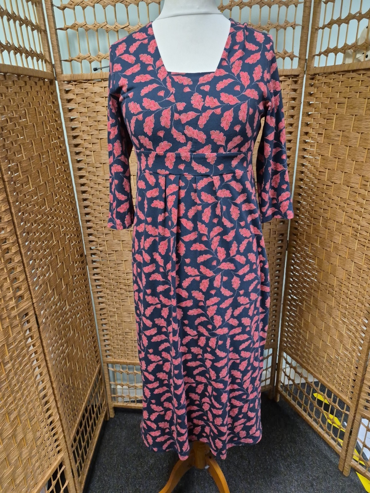 Seasalt Cornwall Seed Packet leaf print midi dress Navy Red size 12 WIL