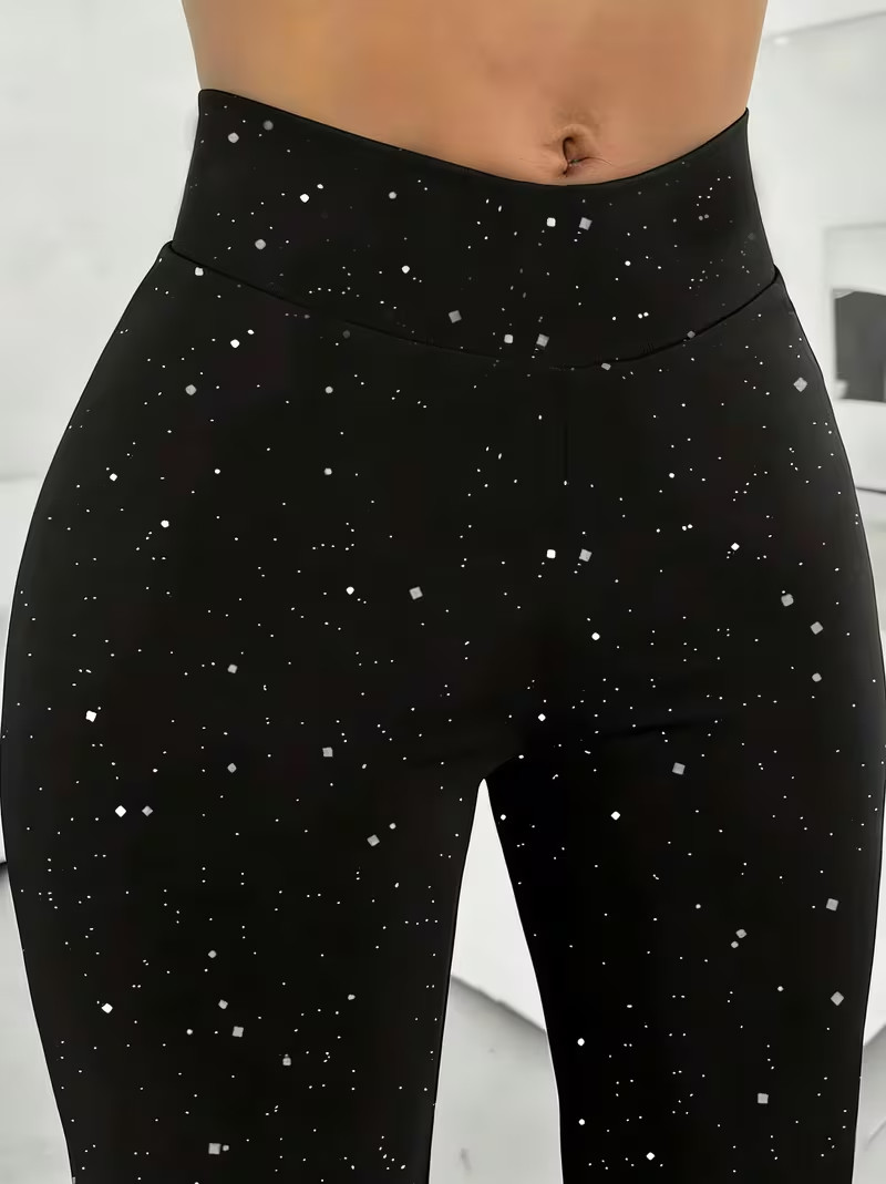 Sparkling Black Sequin Starry Sky Flare Pants