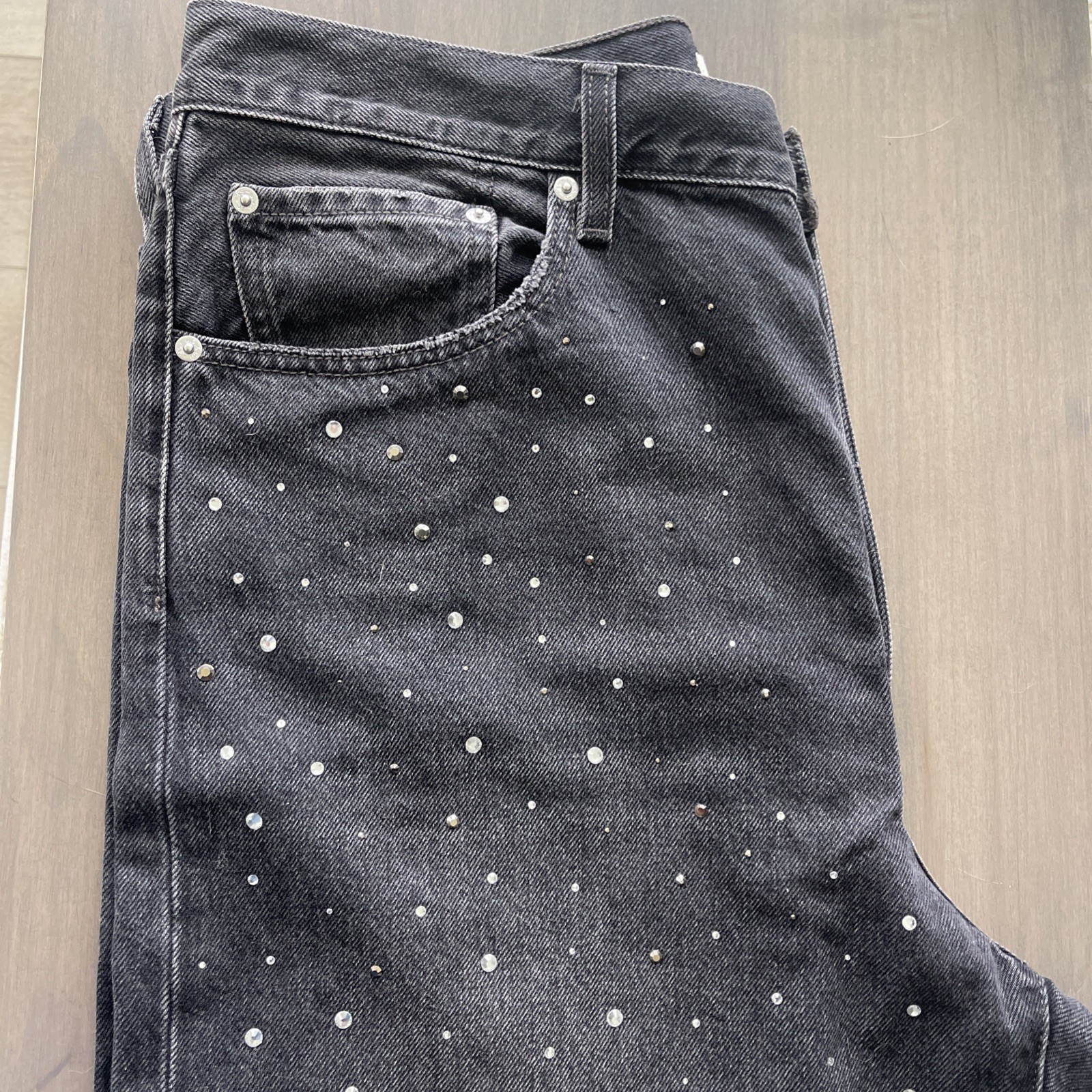 Levi’s Premium Ribcage Wide-leg Dazzle Me Smoke Black Denim Sparkle W33 L32 $180