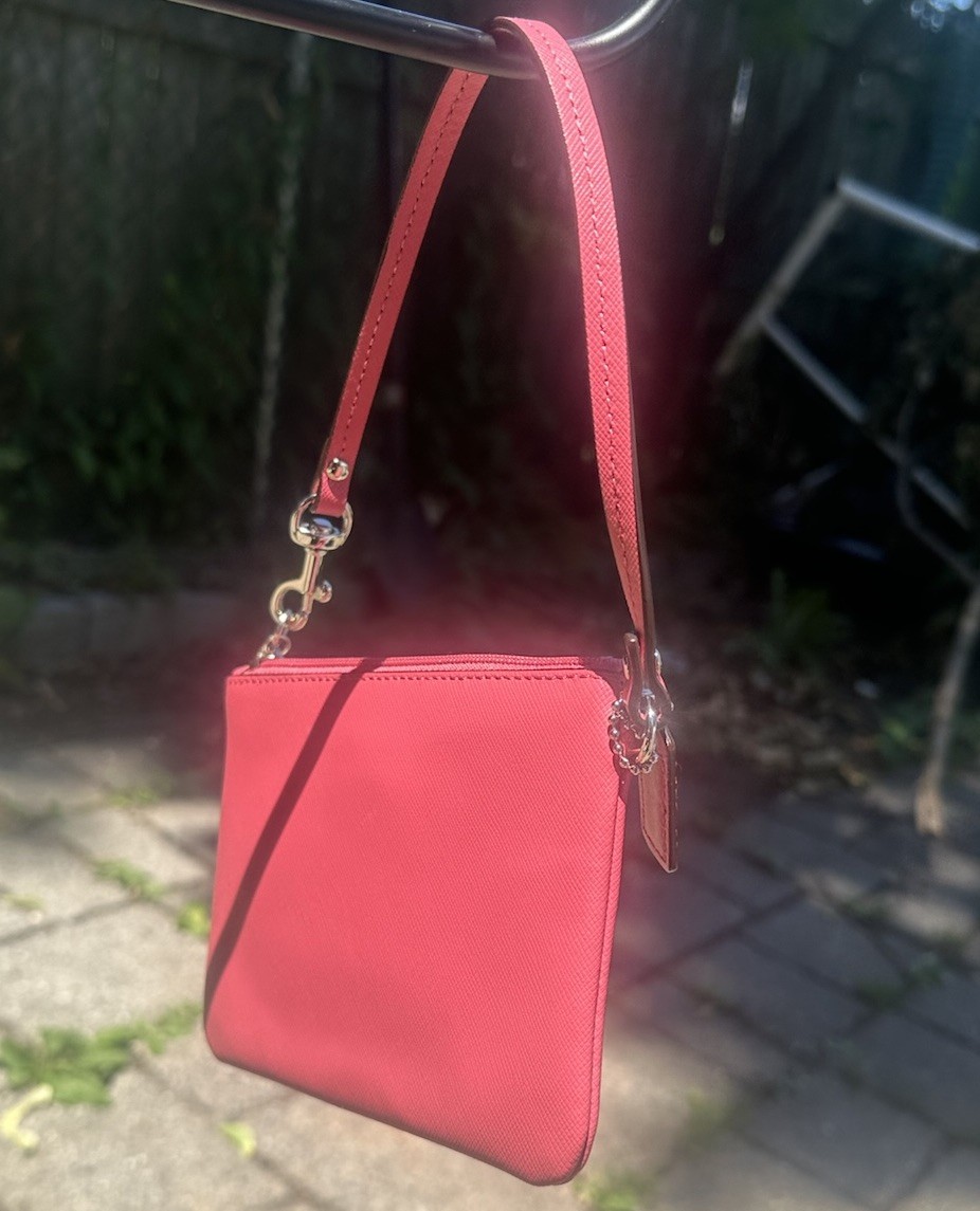 Coach Pink Crossgrain Leather Bow Wristlet Pouch Clutch Wallet
