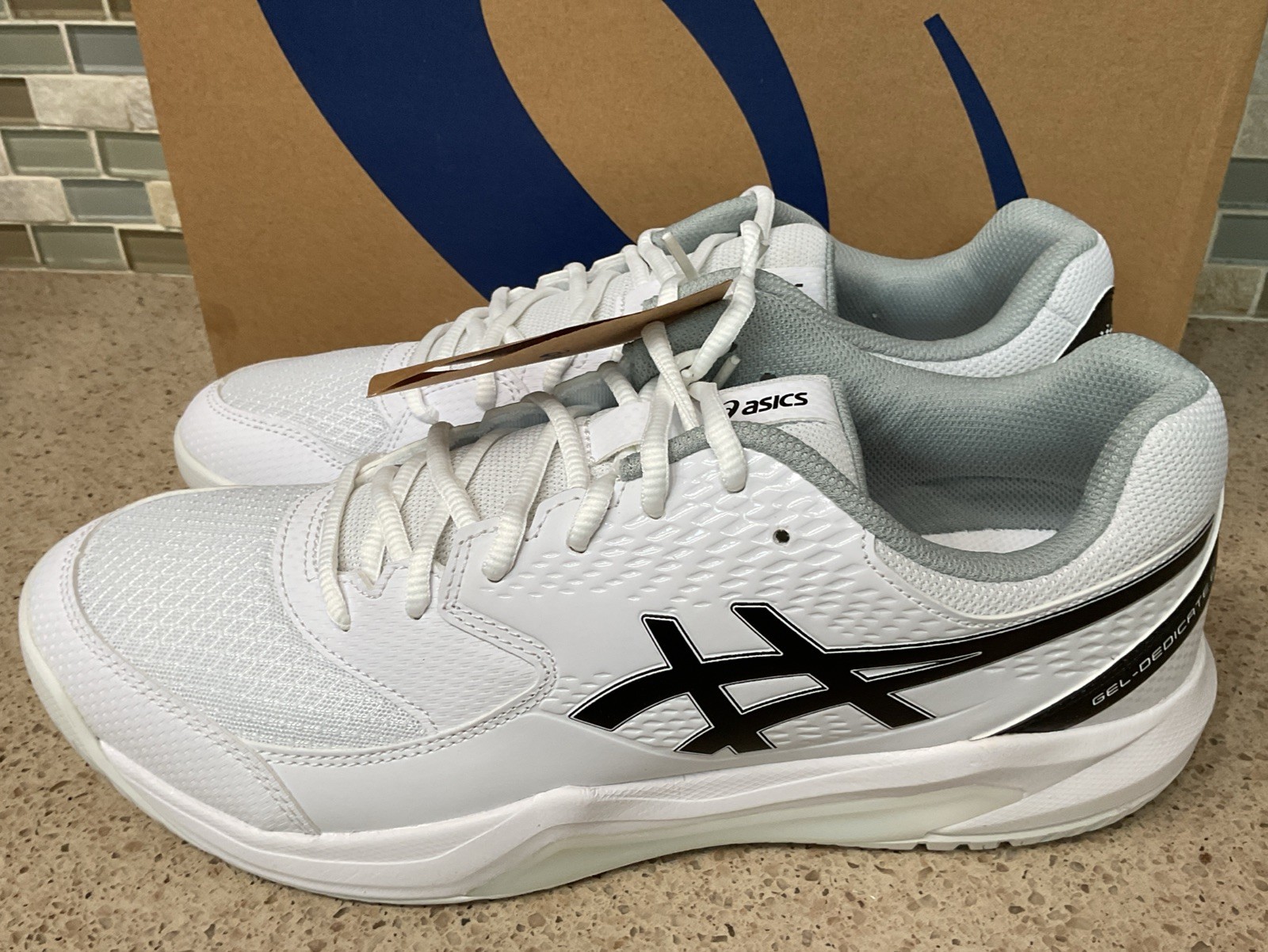 Mens Asics Gel-Dedicate 8 Sneakers Size 12 White/Black 1041A408-101 Shoes New
