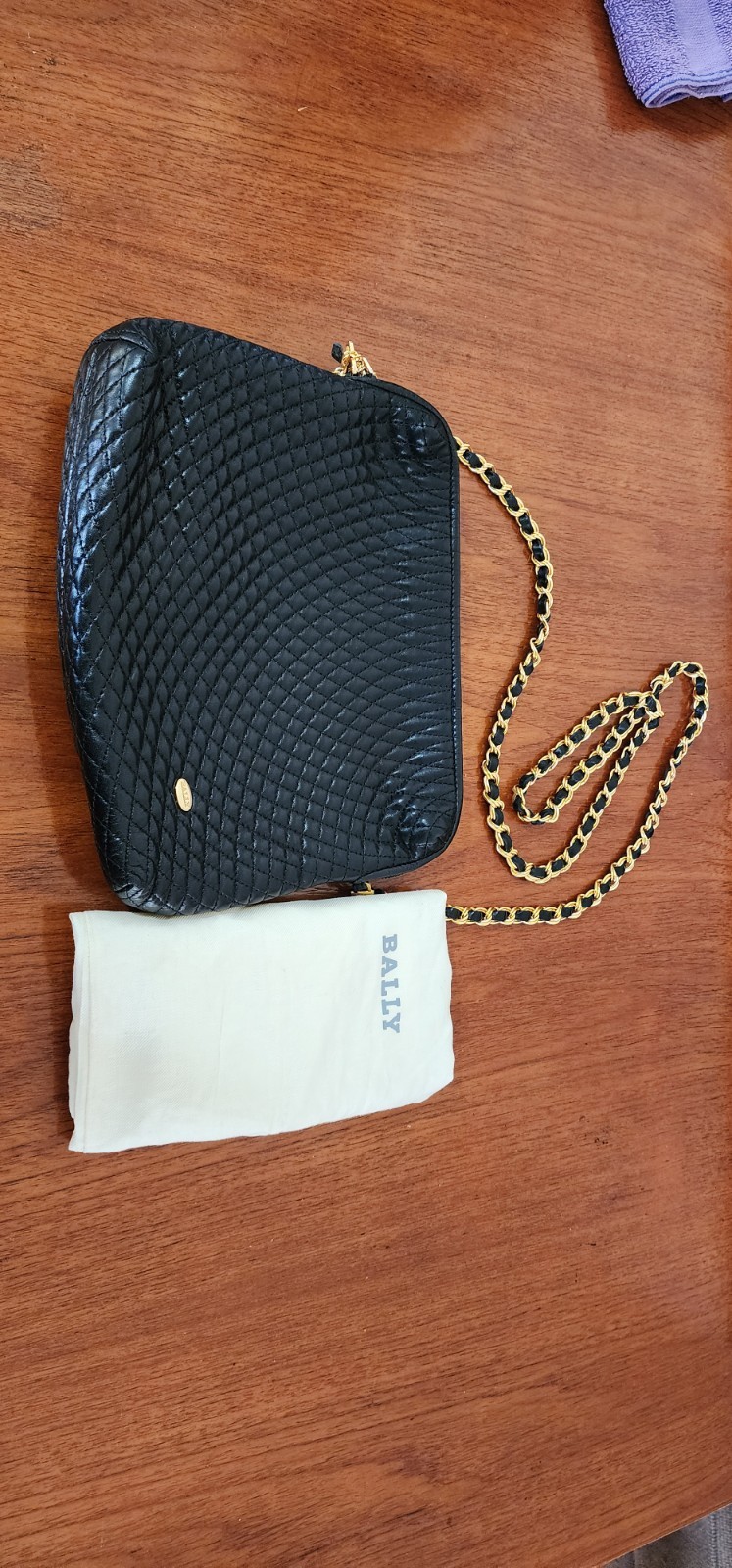 VTG Bally Black Quilted Lambskin Leather Chain Shoulder Bag Tassel Clutch