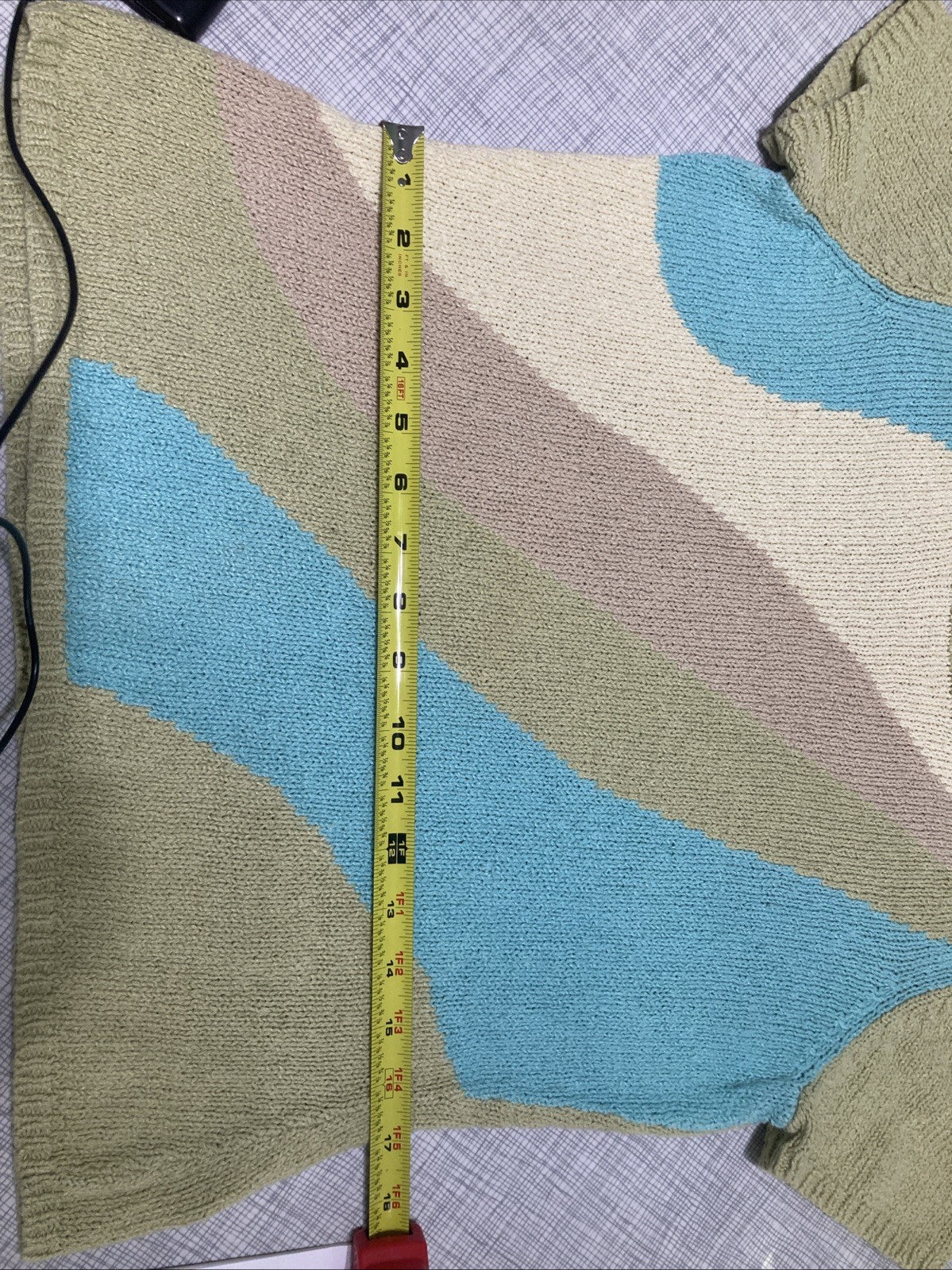 Vtg 90s Requirements Pastel Color Block Knit Short Sleeve Sweater Top Ramie Boxy
