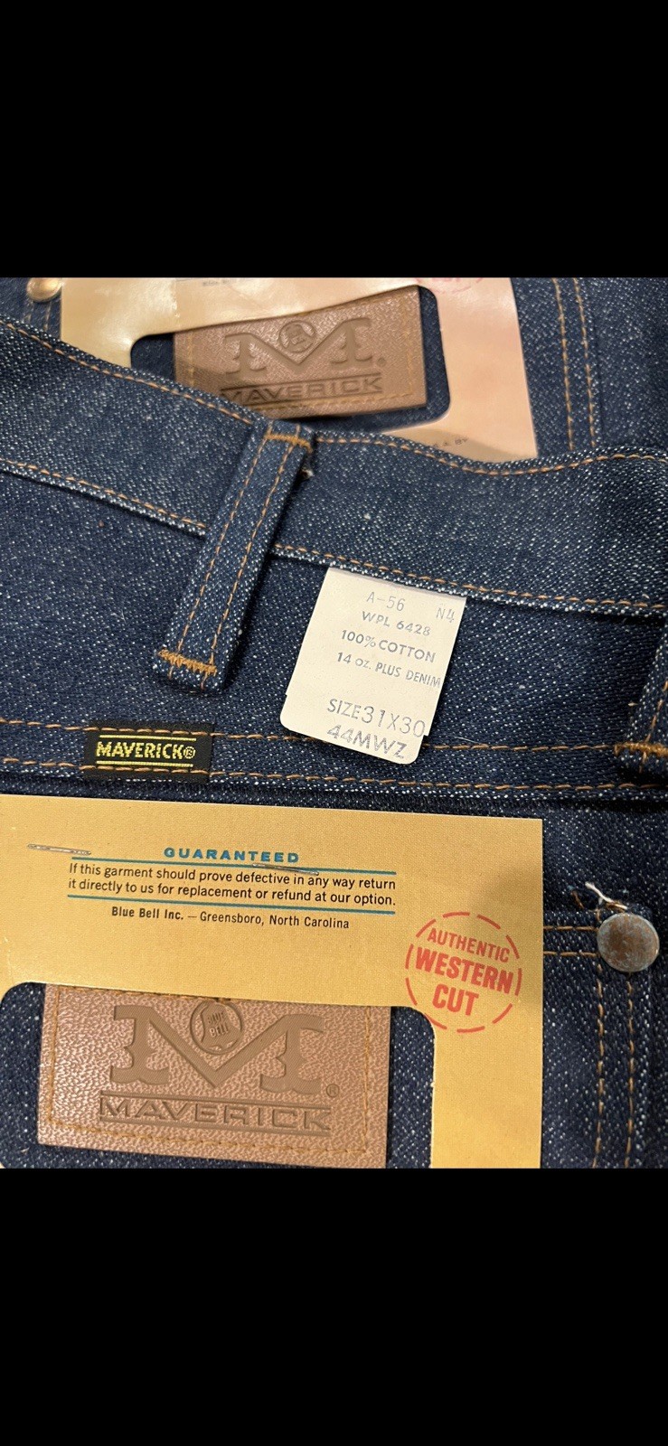 Lot 2 Vtg 1960s NOS Maverick Blue Bell Denim Jeans Deadstock 44MWZ 14oz Wrangler