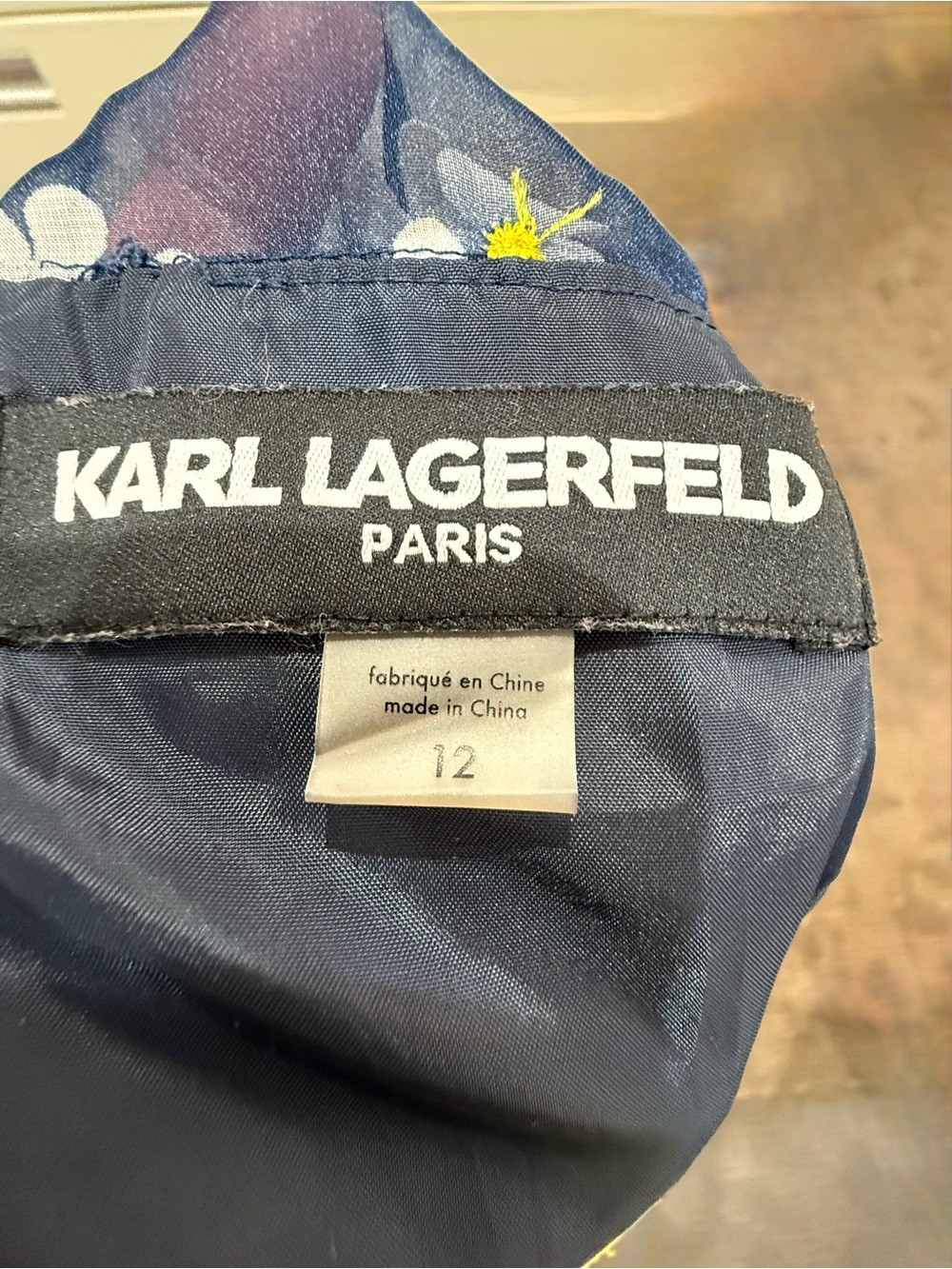 Karl Lagerfeld Navy Blue Floral Midi Dress with White Daisies