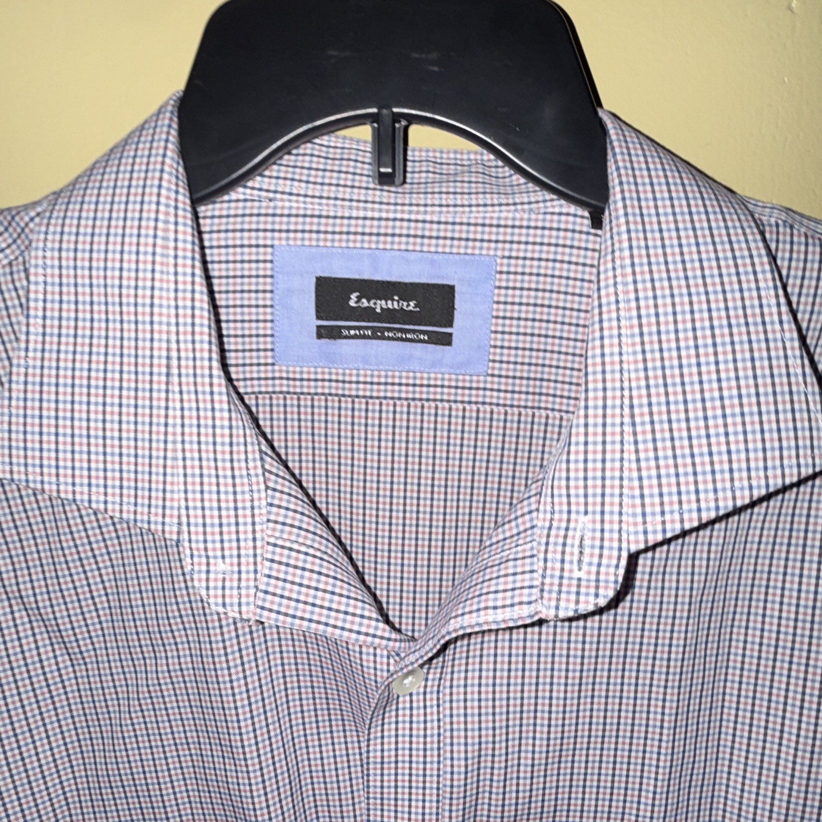 Esquire Men’s Non-Iron Slim Fit Check Dress Shirt Blue/Red/White 15 34/35
