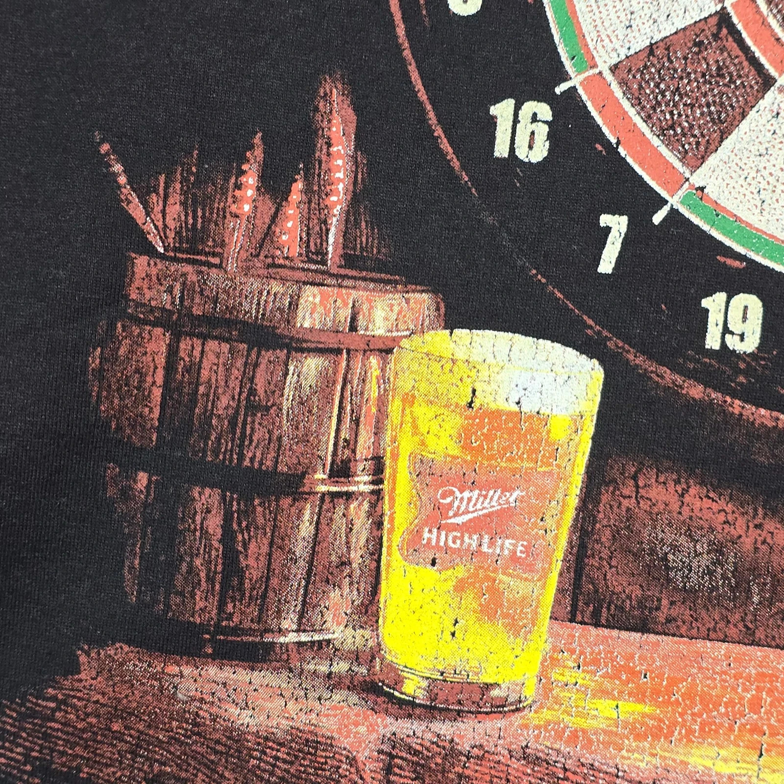 MILLER HIGH LIFE Beer Shirt Mens Large Black Distressed Hunting Casual tee NWT B