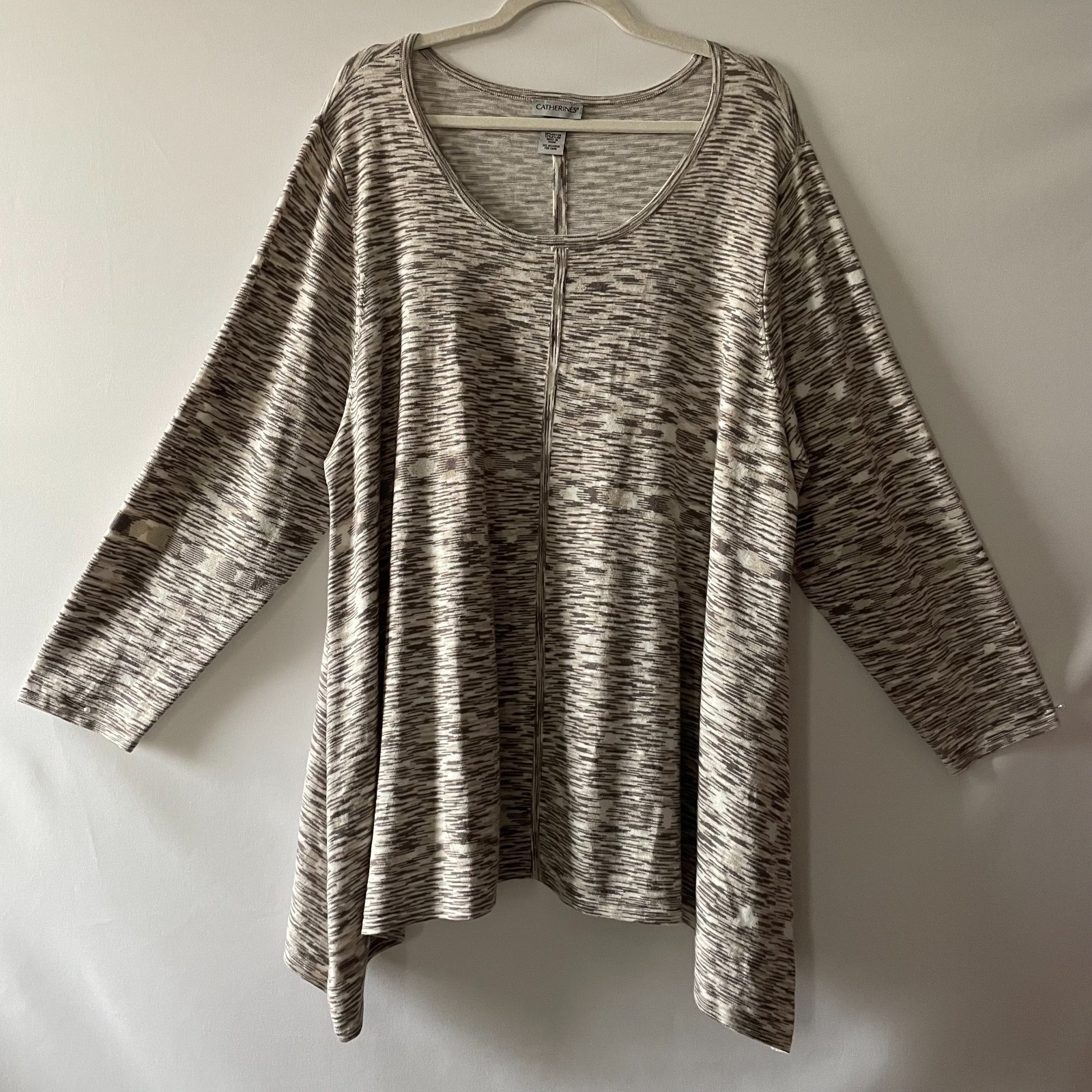 Catherines Brown Beige Heathered Space Dye Knit Tunic Top Assymetrical Size 2X
