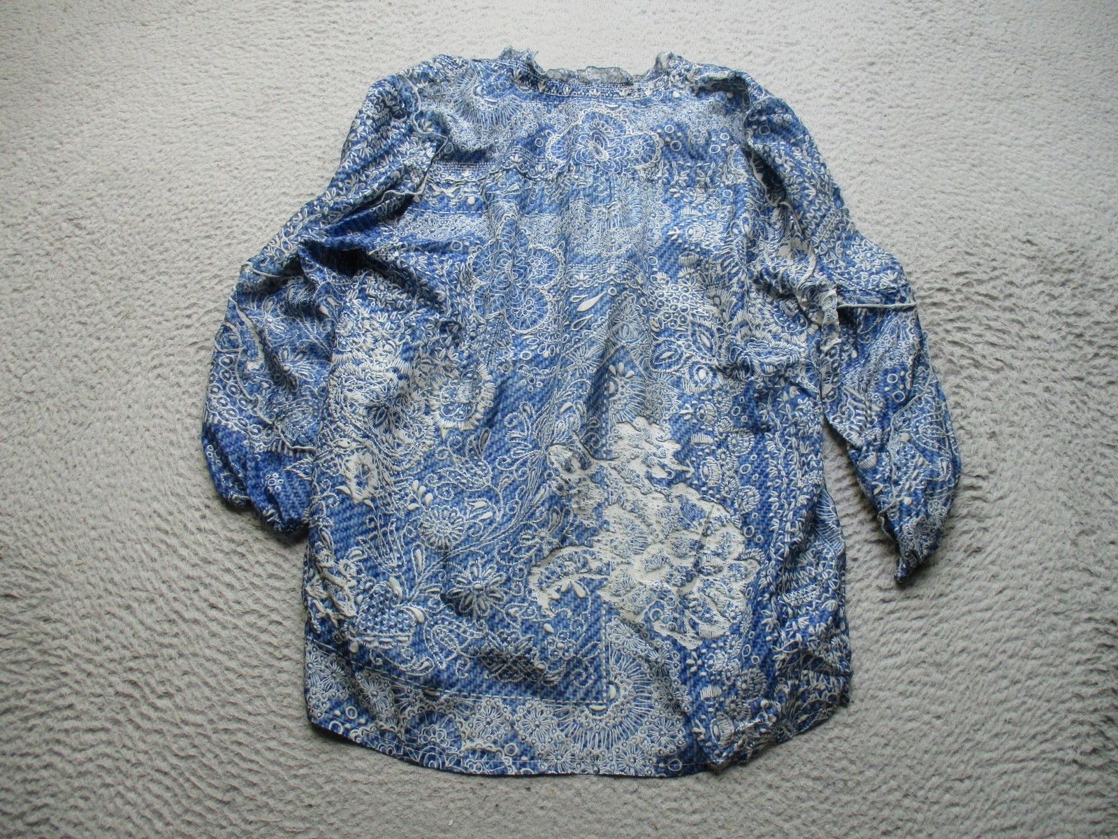 Johnny Was Blouse Womens Small Blue Zeeland Silk Floral Print Boho Tunic Top