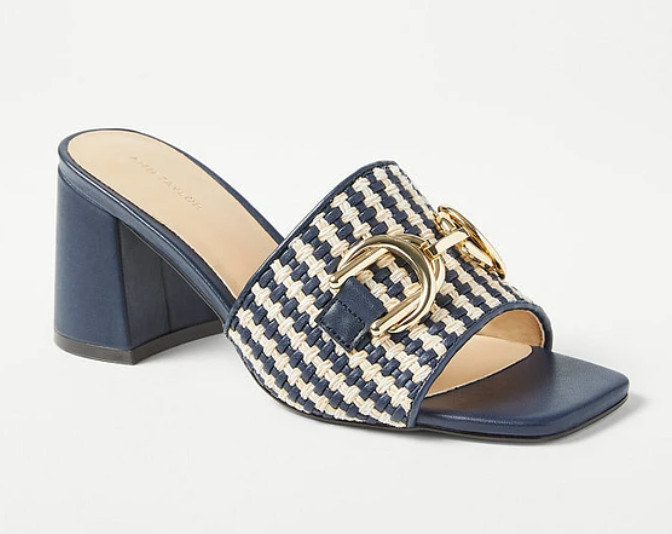 ANN TAYLOR NIGHT SKY CHAIN WOVEN LEATHER BLOCK HEEL STRAW SANDALS HEELS SHOES 7