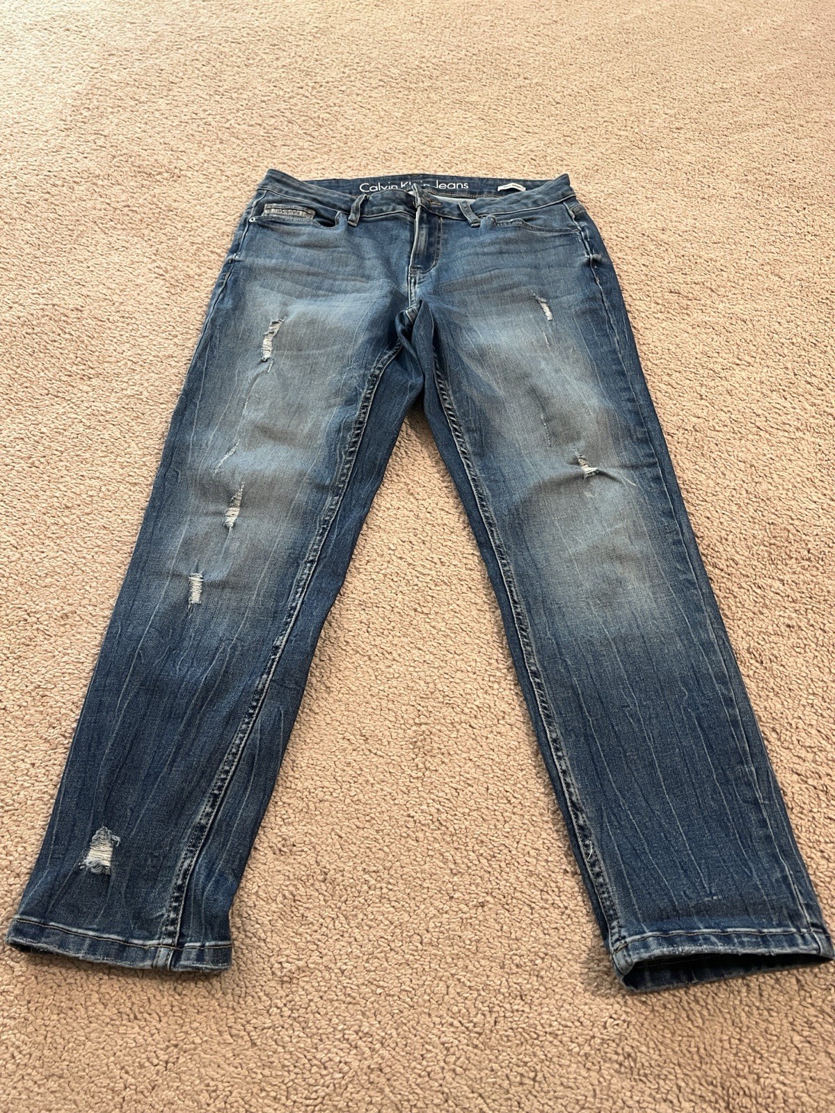 Calvin Klein Women’s Ankle Skinny Distressed Blue Jeans Size 29