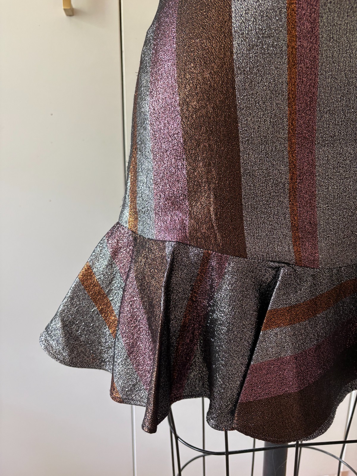 Derek Lam Metallic Shimmery Multi Colo Striped Mini Skirt With Ruffle Size 0