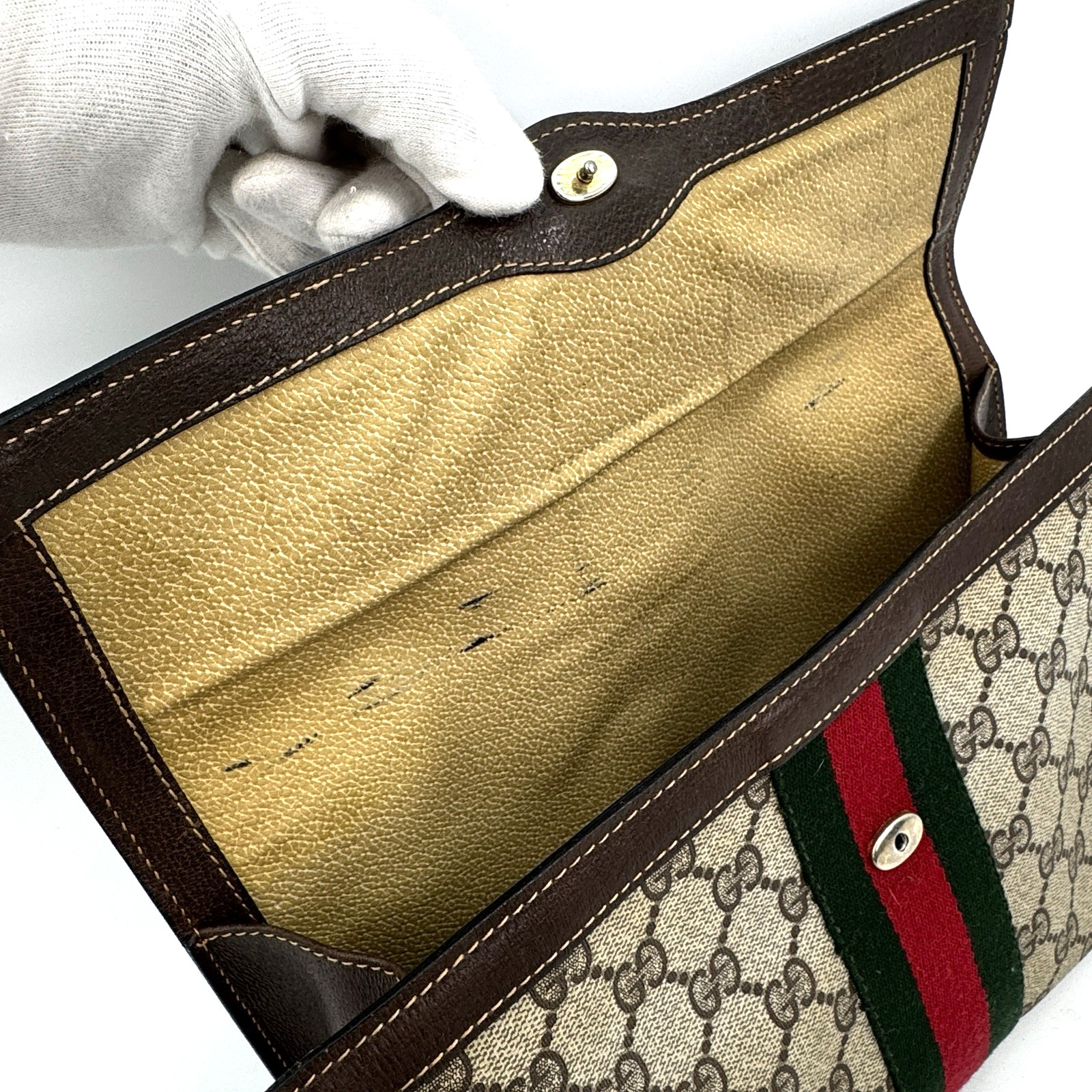 Gucci Sherry Line Clutch Bag PVC Leather Vintage GG Authentic