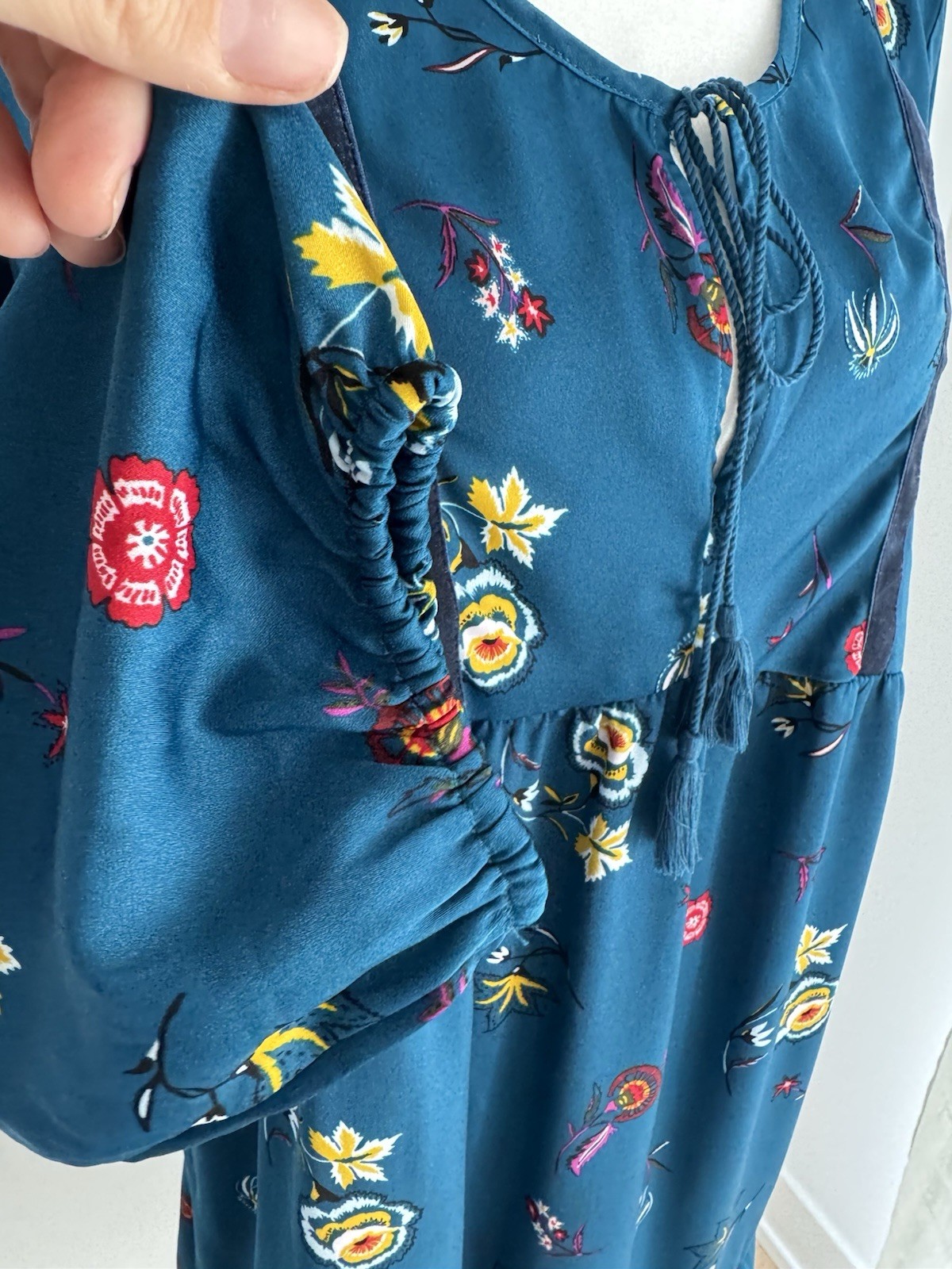 Old Navy Women’s Blue Floral Long Sleeve Pleated Ruffle Hem A Line Dress NEW