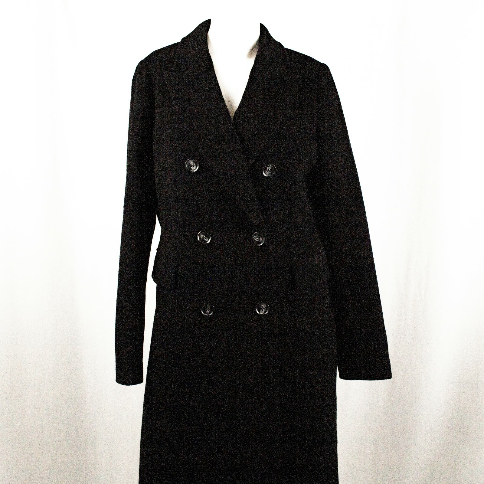 DEBENHAMS New Black Solid Cashmere Wool Women Double Breasted Coat Size 8, 12UK