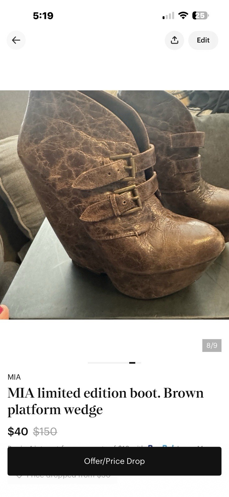MIA Limited Edition Brown Leather Platform Wedge Ankle Boots Buckle US 8
