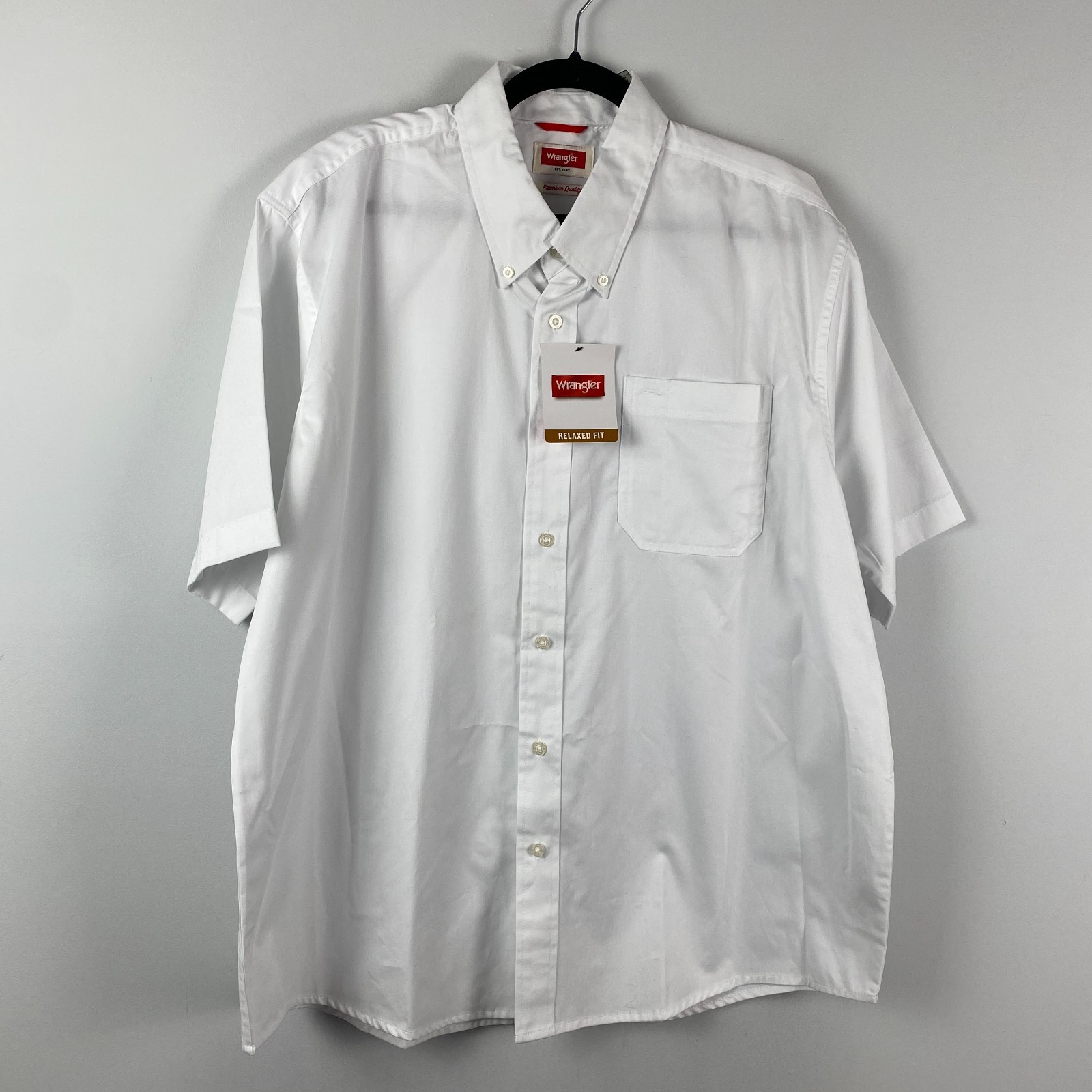 Wrangler Relaxed Fit Button Down Shirt Mens XL Solid White Cotton