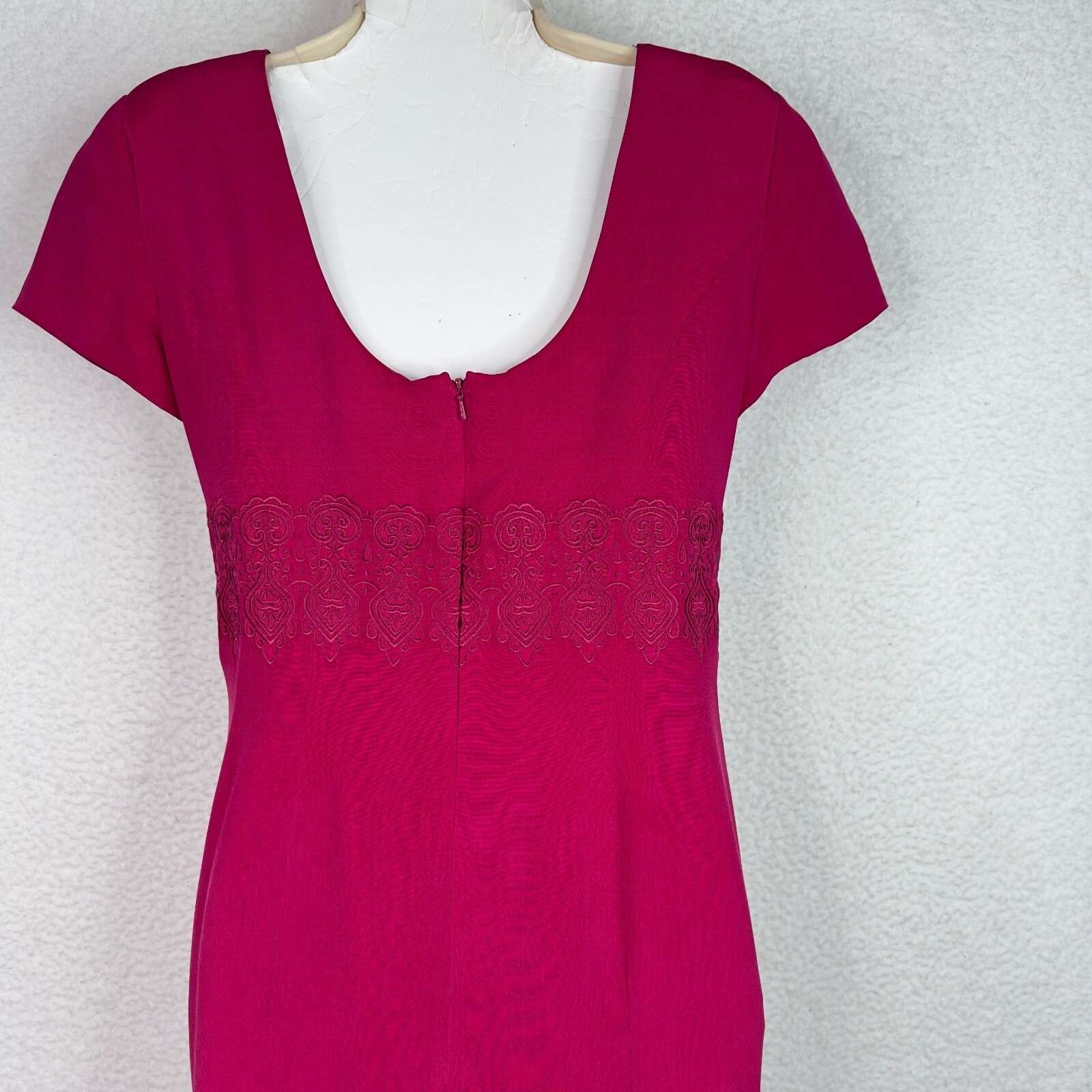 Vintage Talbots Silk Midi Sheath Dress Pink Embroidered Waist Y2K Petite Size 8P