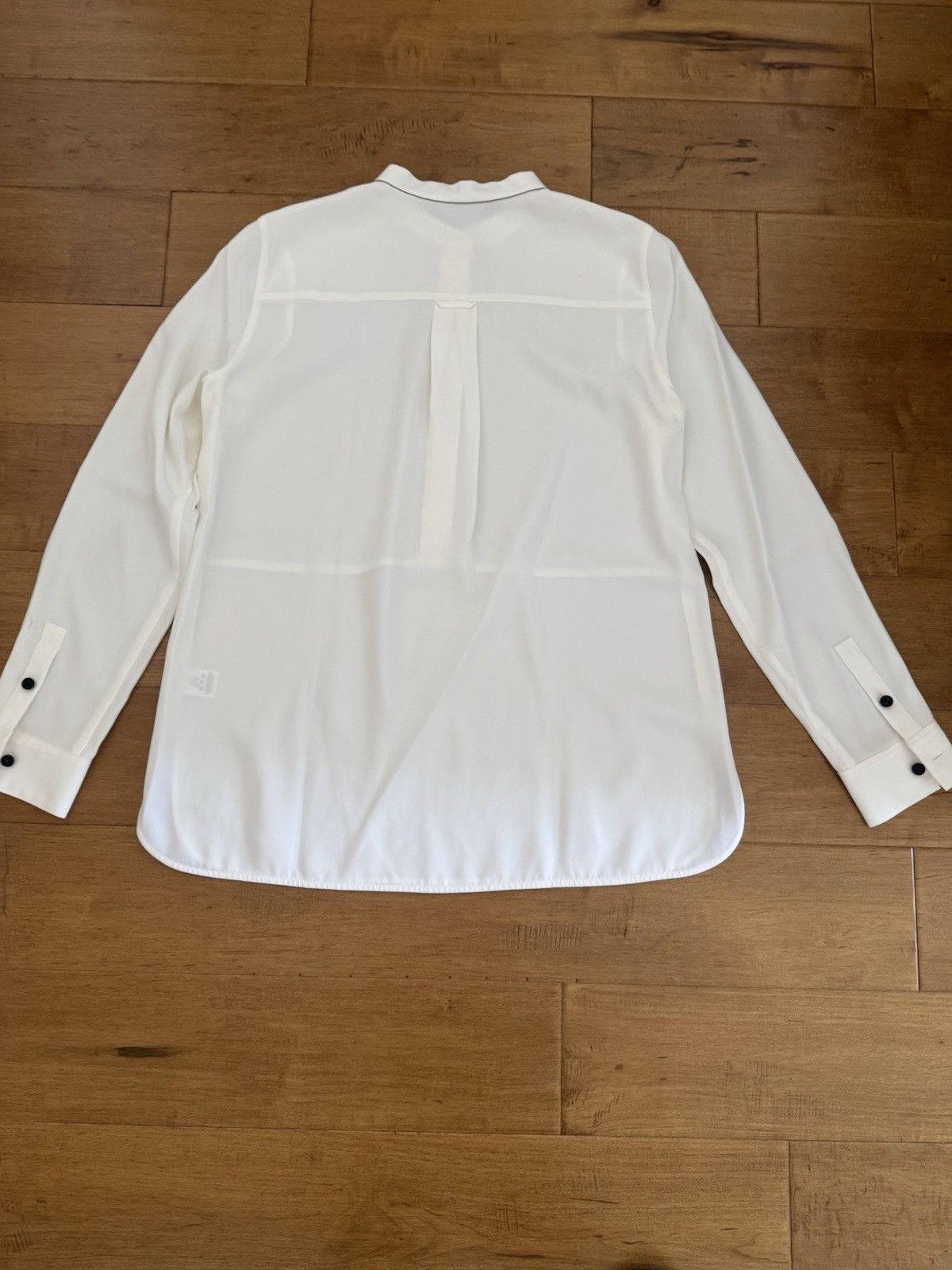 Lafayette 148 Cream Solid Mandarin Collar Long Sleeve Button Blouse Tunic Size S