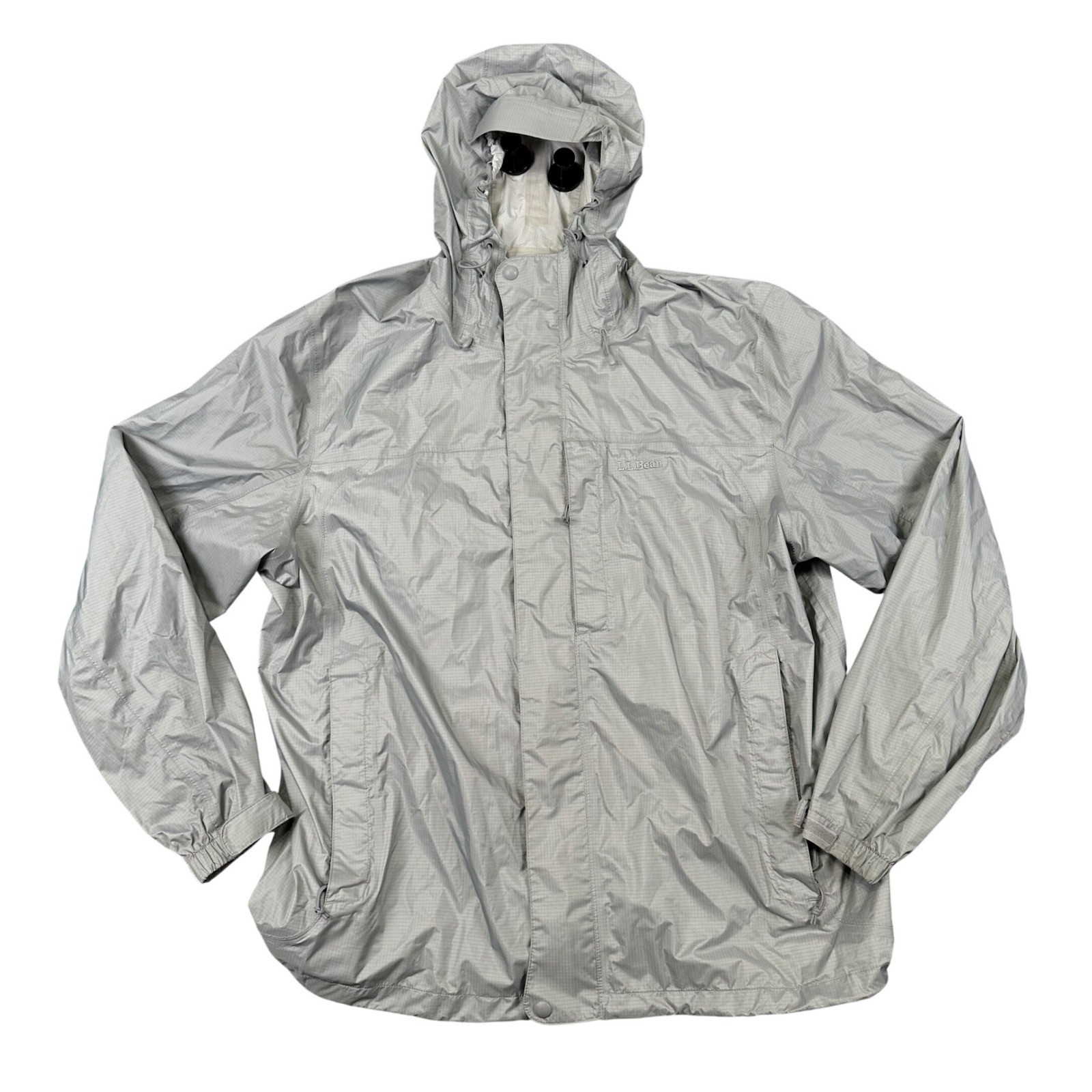 LL Bean Trail Model Rain Jacket Mens XXL Regular Fit Light Gray Nylon Hooded
