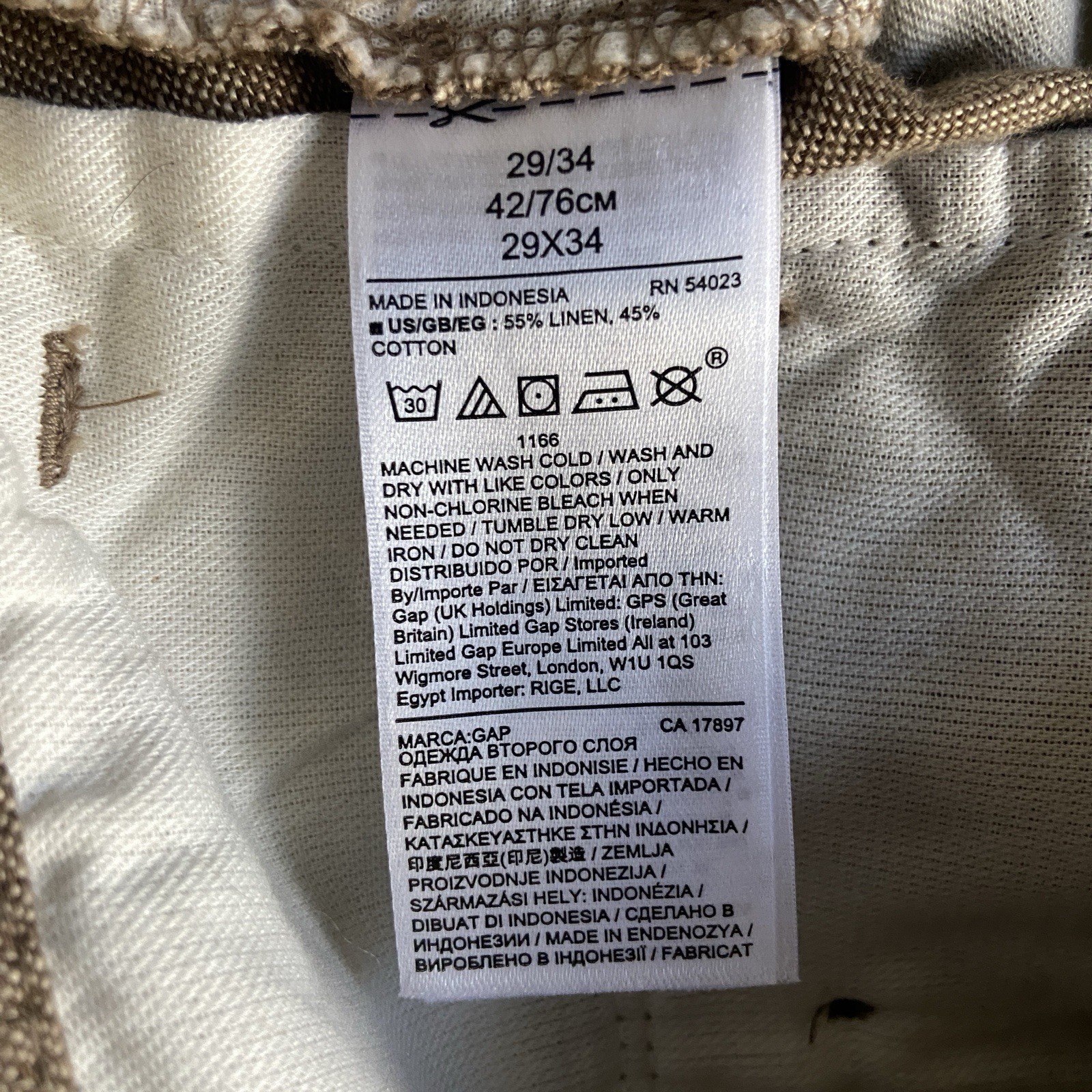 GAP | Men’s Slim Brown Chino Pants Straight Leg Linen Blend Trouser | Size W29