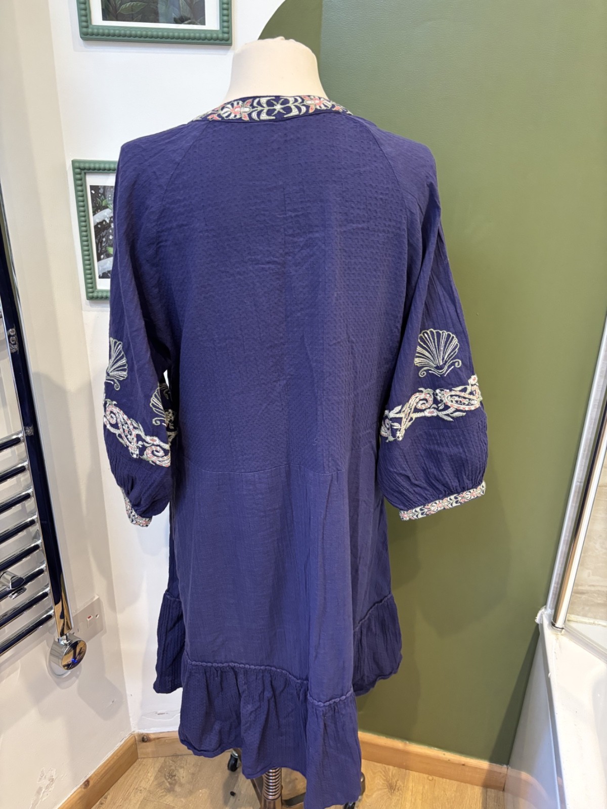 Accessorize Beach Holiday Indigo Blue Short Dress Shell Embroidery L UK 16-18