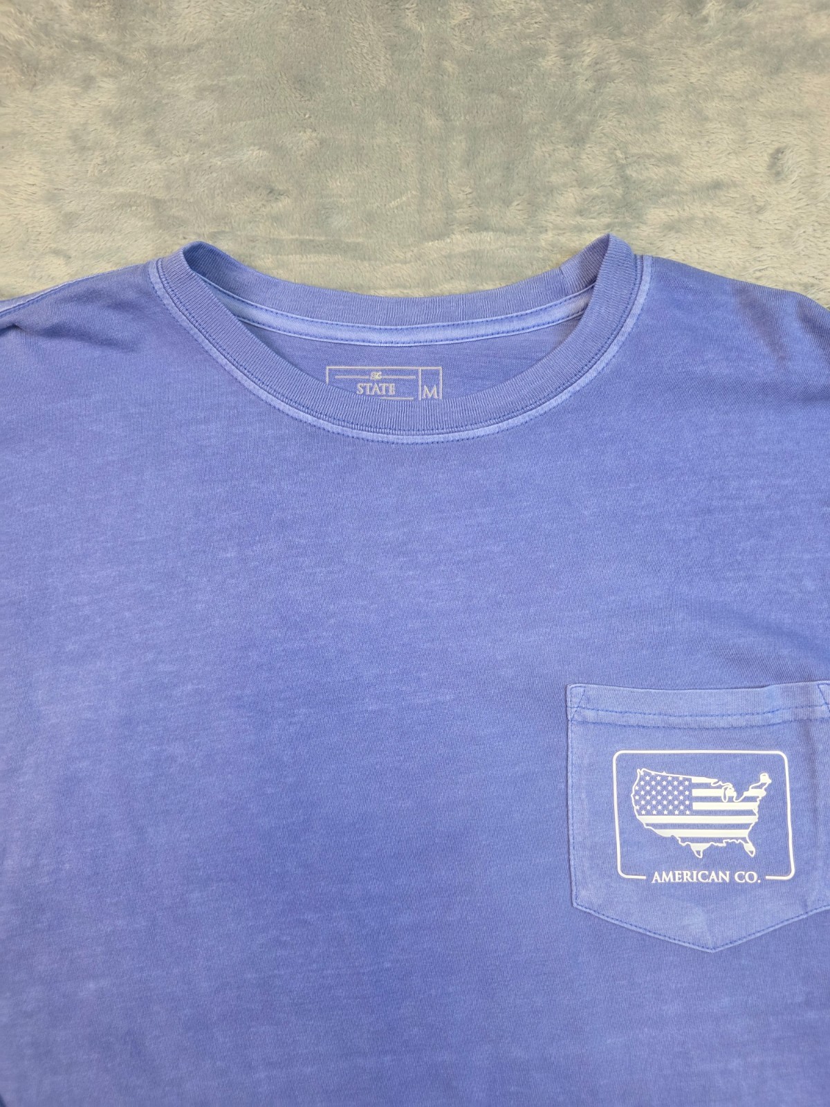 nwot STATE COMPANY Cotton LS Crewneck T-Shirt Men’s MEDIUM M Blue USA BALD EAGLE
