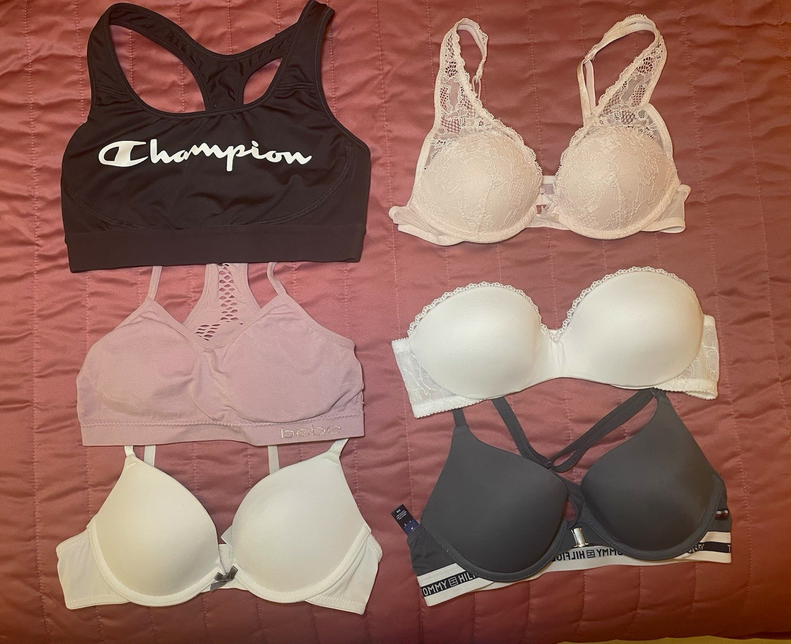 Bundle of 6 Bras/Sports Bras 32 A / XS Champion Tommy Hilfiger Vanity Fair bebe