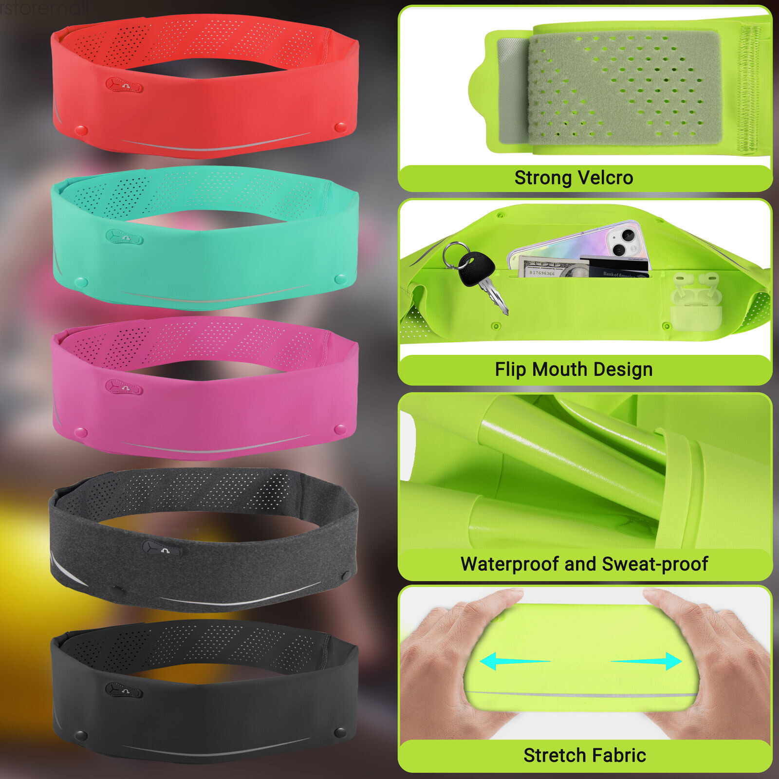 Running Belt, Adjustable Runner Waist Pack with Phone Holder for Fitness Jogging