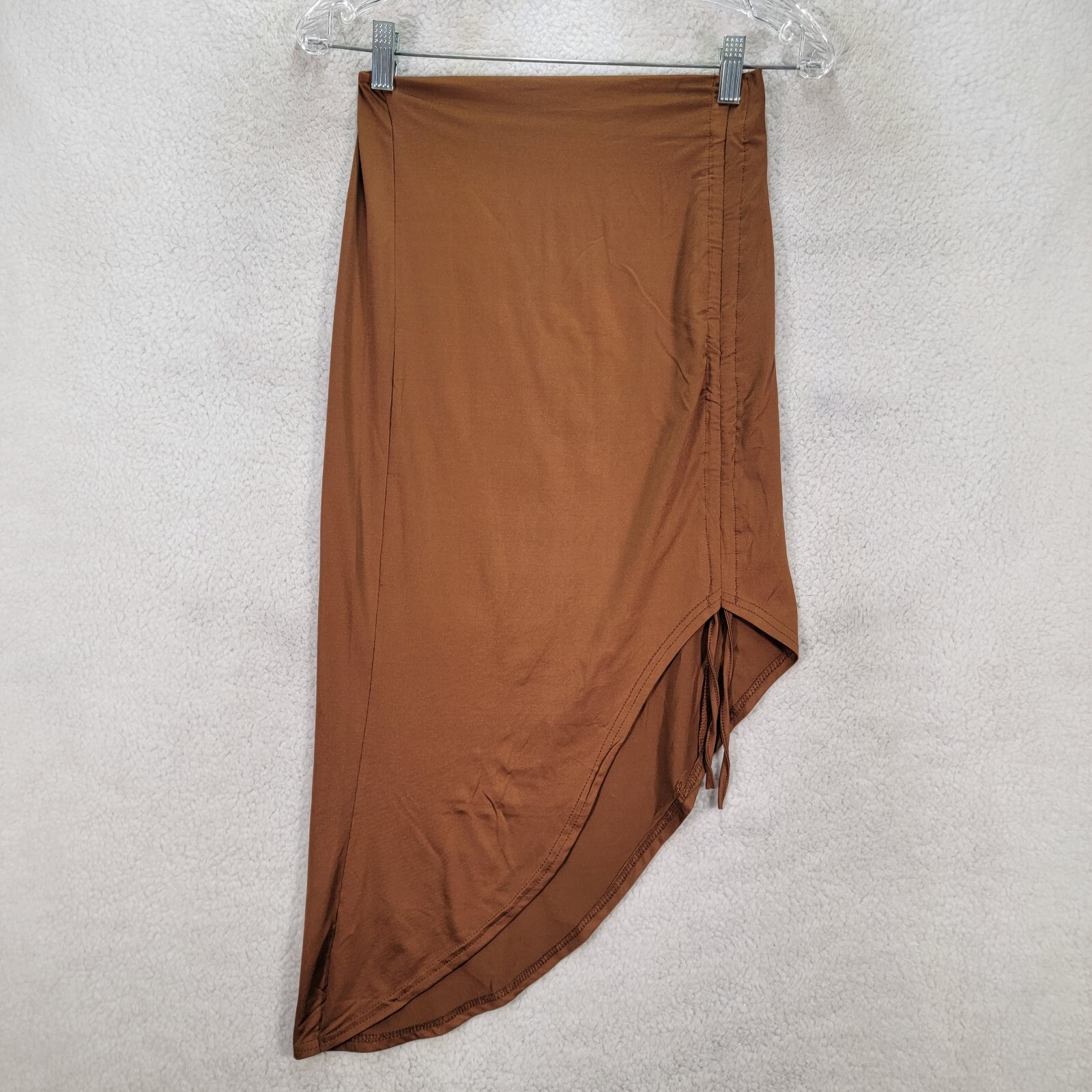 Brown Stretch Pull On Asymmetric Ruched Western Sexy A Line Womens Skirt Size M