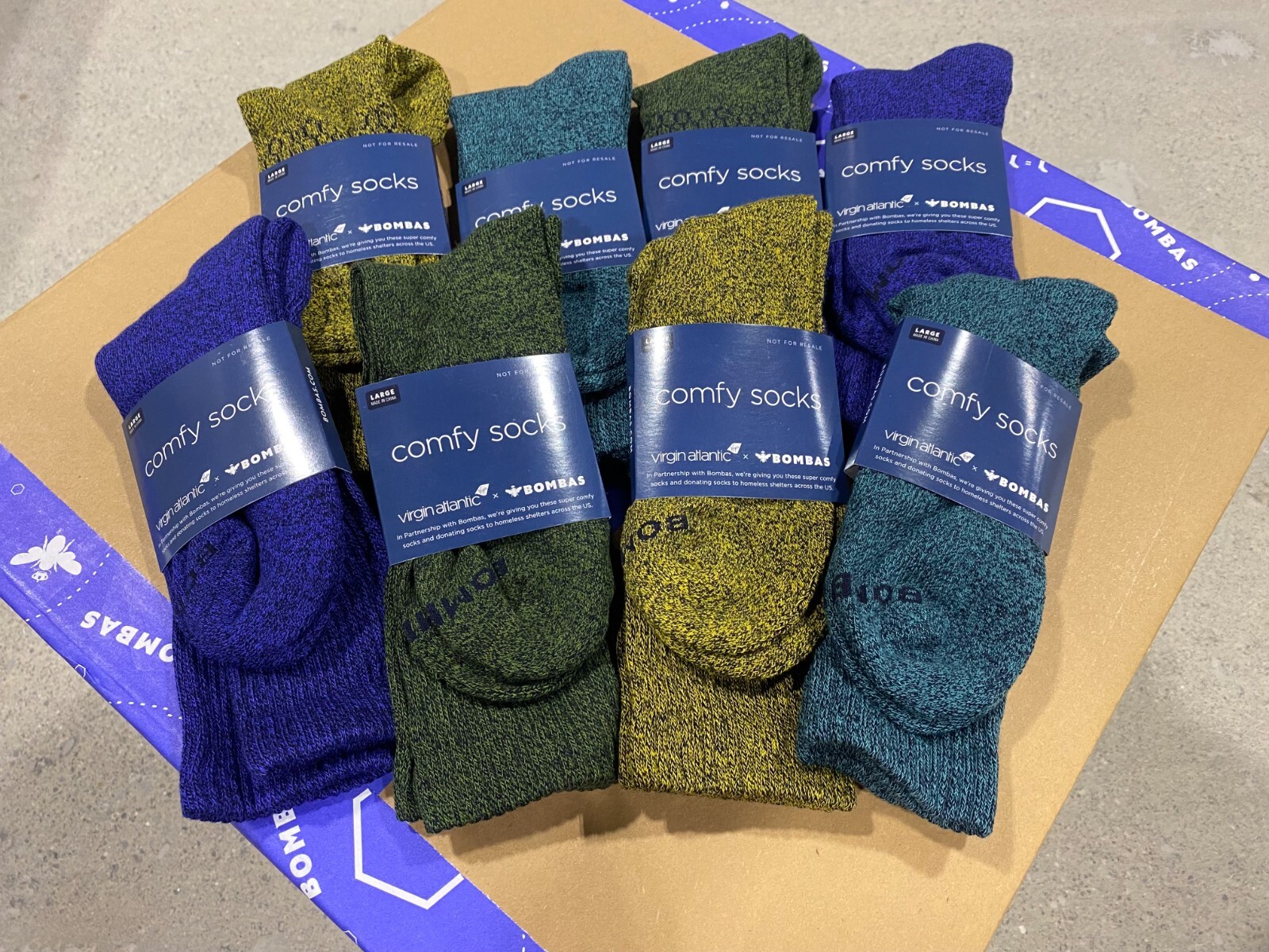 [8 Pairs] BOMBAS x Virgin Atlantic Calf Socks – Blueberry/Surf Navy/Pine/Desert