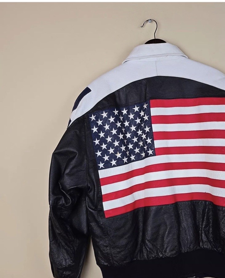 Michael Hoban Men’s L Bomber Jacket USA Flag Colorblock Full Zip Black/White